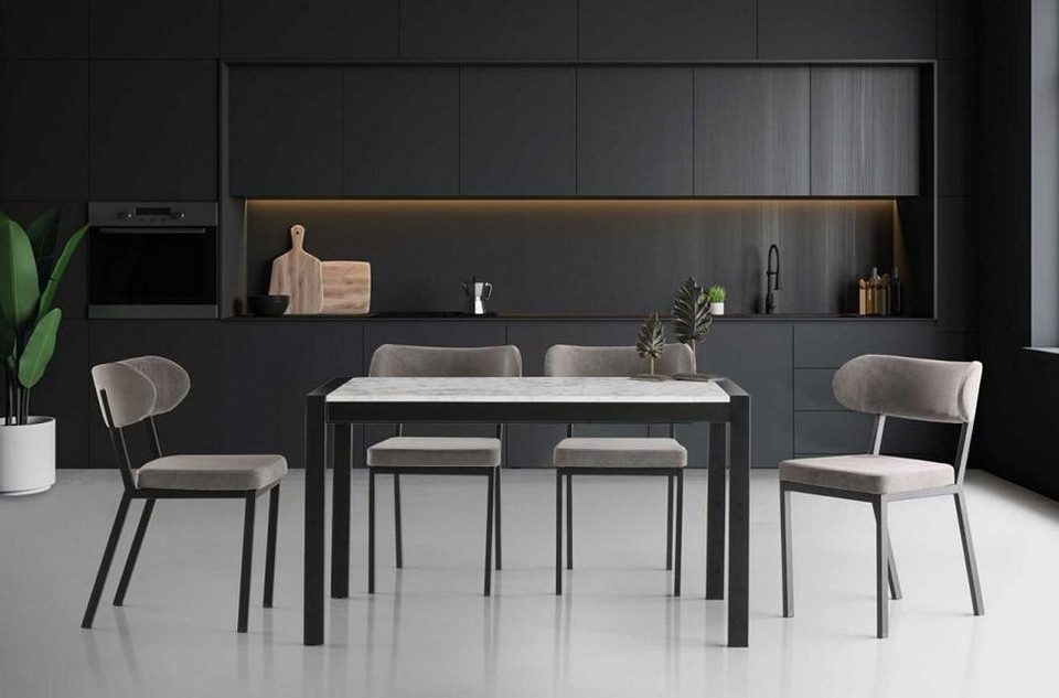 Essgruppe Eleganter Holztisch mit 6 grauen Stühlen für das Esszimmer