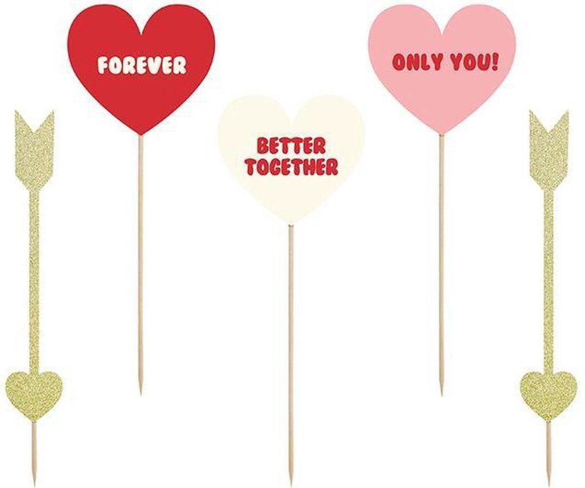 partydeco Einweggeschirr-Set 6 x Cake Topper Sweet Love 325mm Herzen & Pfeile