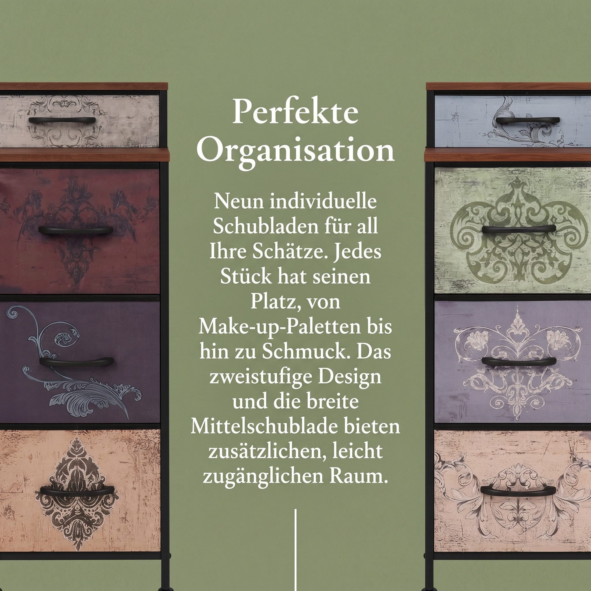 Furnishings Home Schminktisch Frisiertisch Schminkkommode Vintage mit 9 schubladen (1x Schminktisch), 121 x 40 x 91 cm, Nicht -Slip -Tischbein, mit Kippschutzvo – Bild 5 von 5