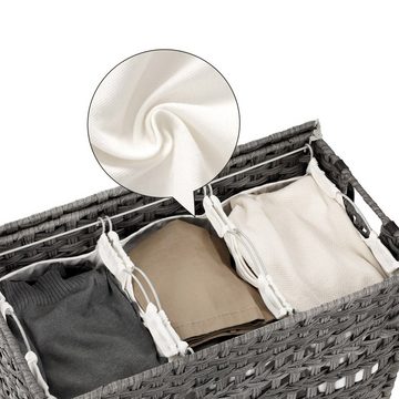 SONGMICS Wäschekorb, mit 3 Fächern, Griffen, herausnehmbare Taschen