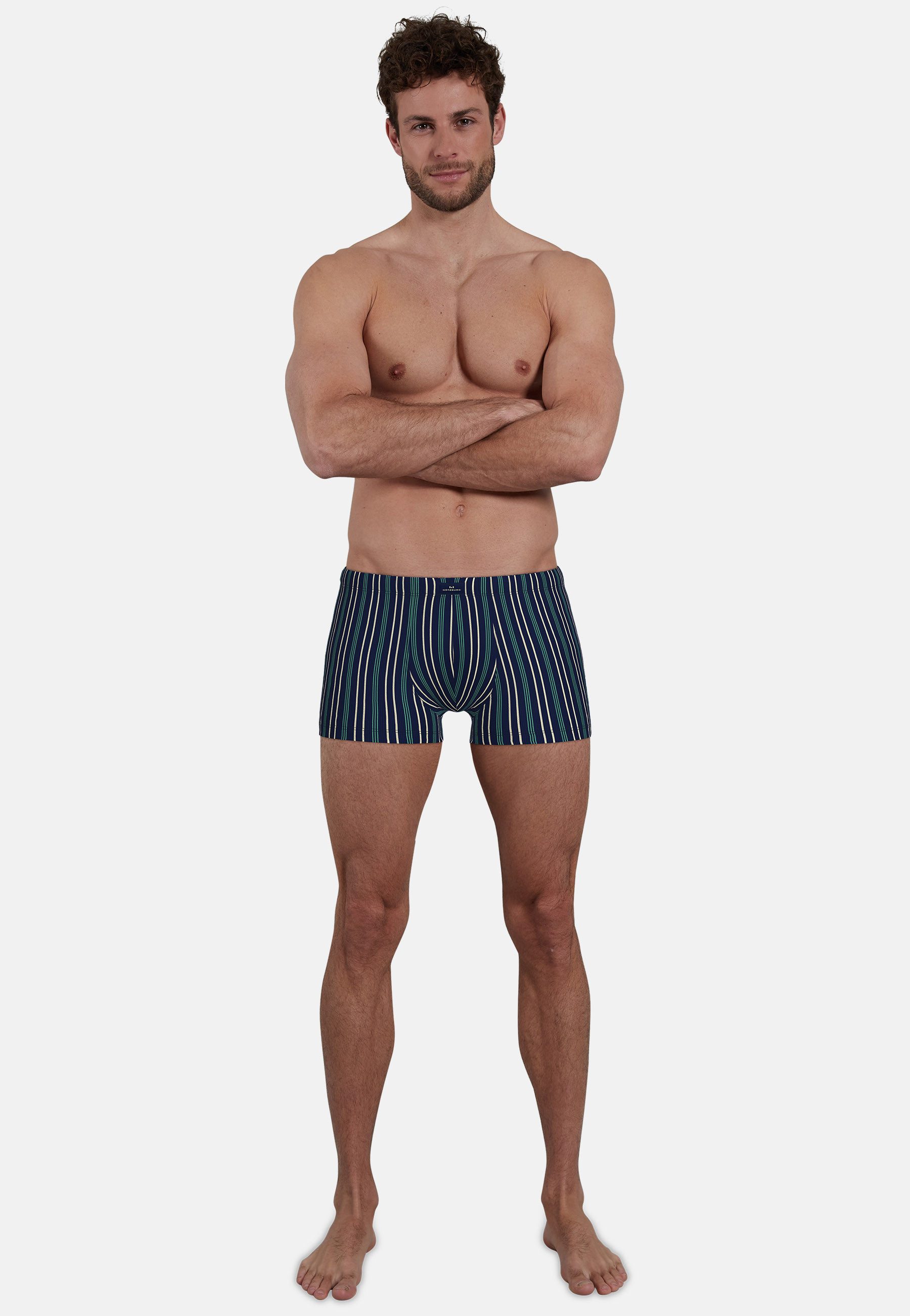 GÖTZBURG Retro Pants Edingburgh (2er Pack) gestreift, basic, kurz, eng, atmungsaktiv, mit Logo, Baumwollmix