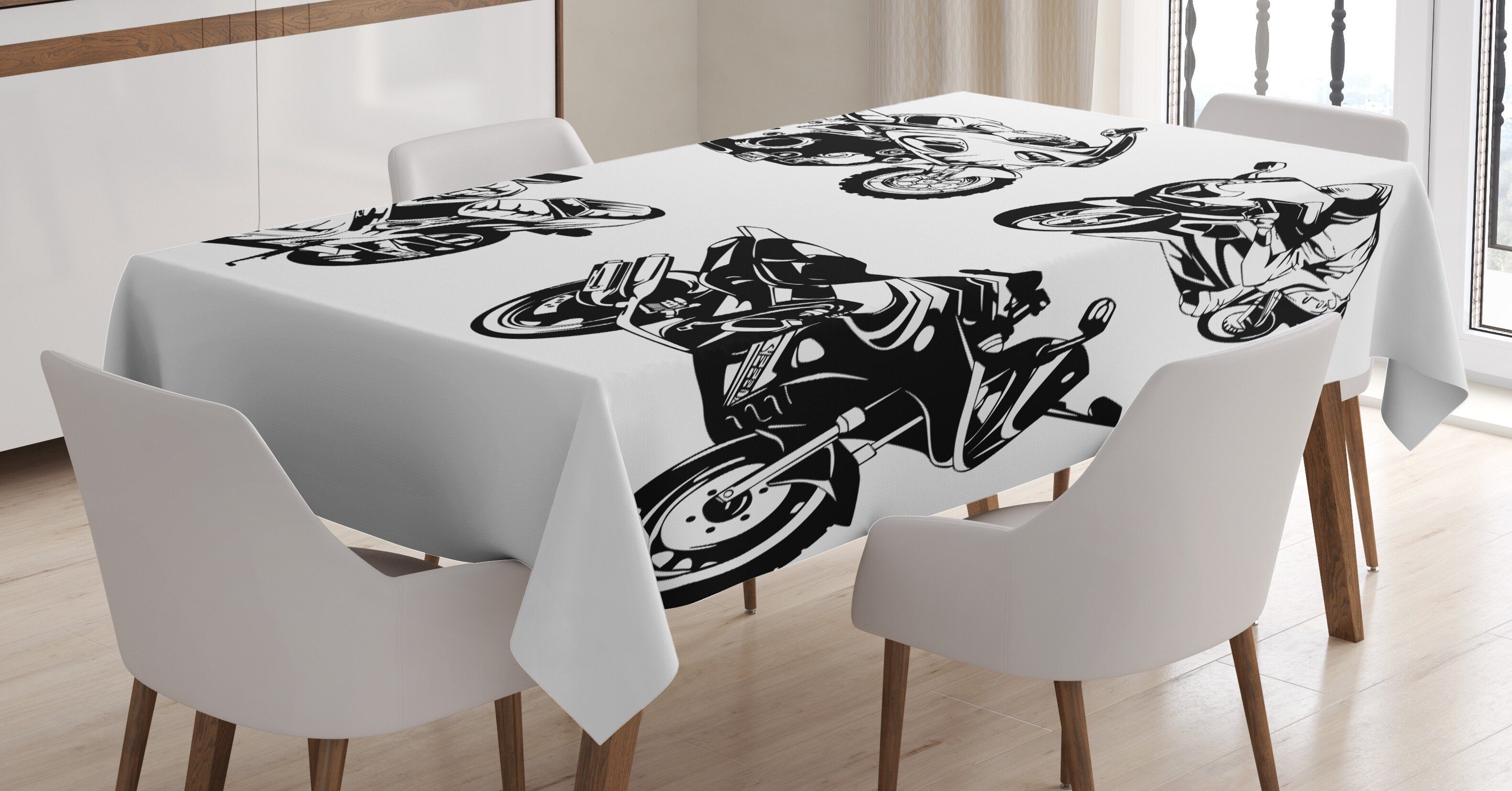 Abakuhaus Tischdecke Farbfest Waschbar Für den Außen Bereich geeignet Klare Farben, Schwarz und weiß Motorräder
