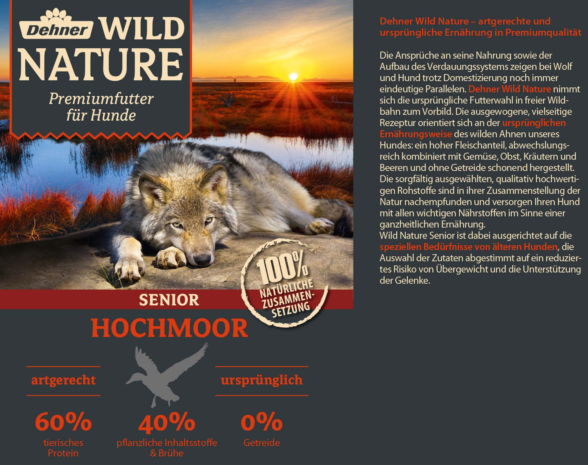 Dehner Wild Nature Hochmoor Senior, Geflügel & Ente Ente, Nassfutter für: Hunde, Nassfutter für ältere Hunde, glutenfrei