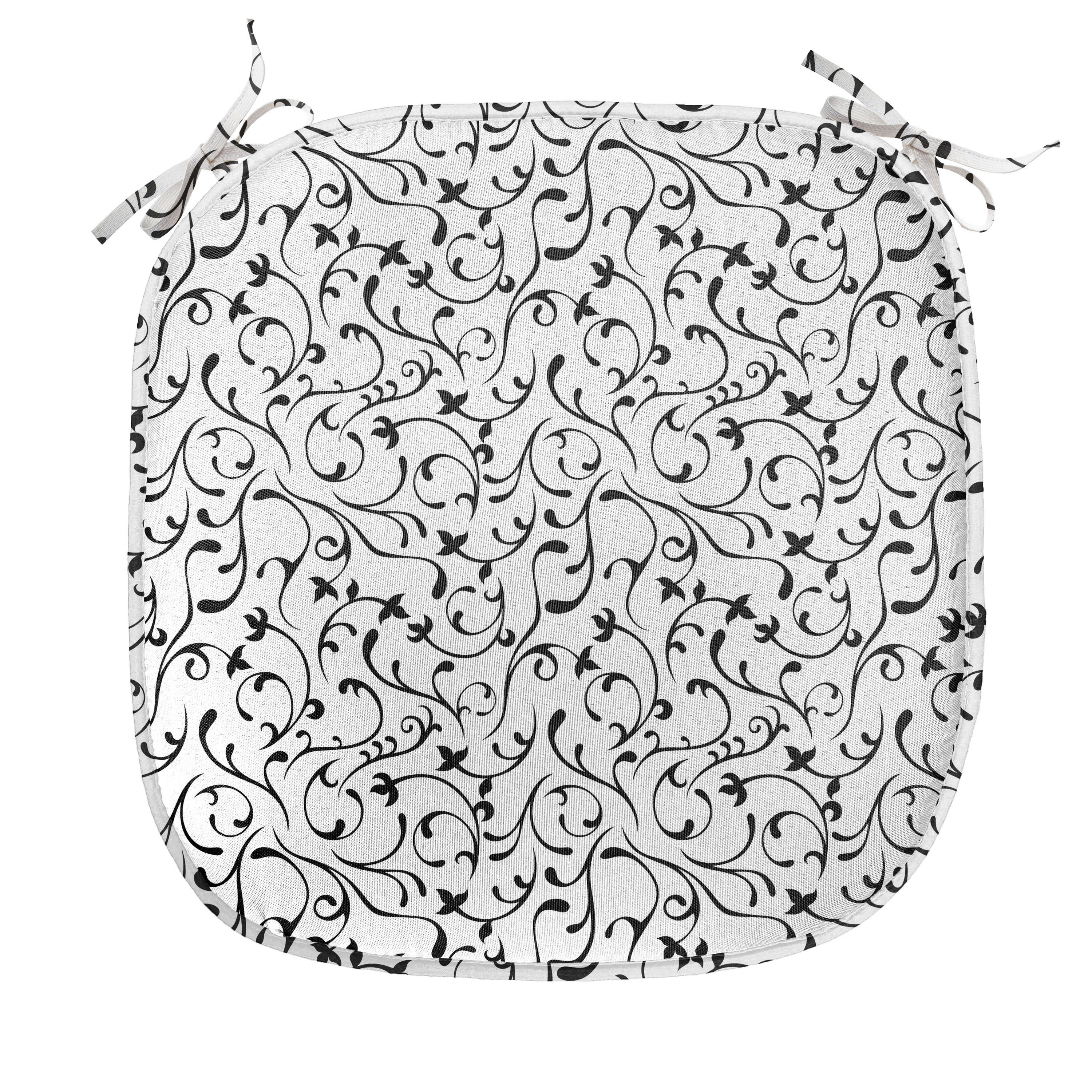 Abakuhaus Stuhlkissen Dekoratives wasserfestes Kissen mit Riemen für Küchensitze, Schwarz und weiß Vintage Frühling