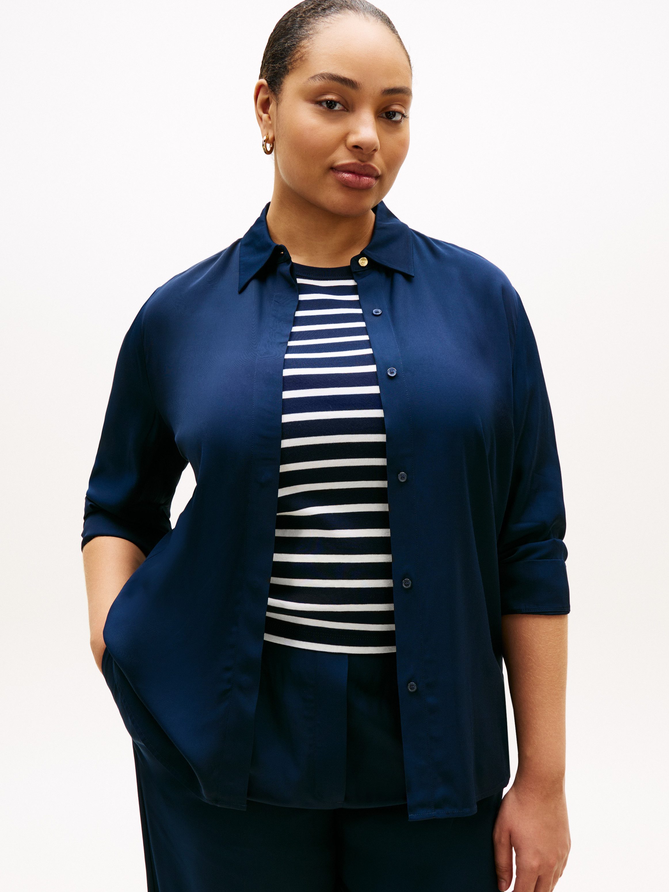 Tommy Hilfiger Curve Hemdbluse CRV VIS TWILL BUTTON UP SHIRT in großen Größen