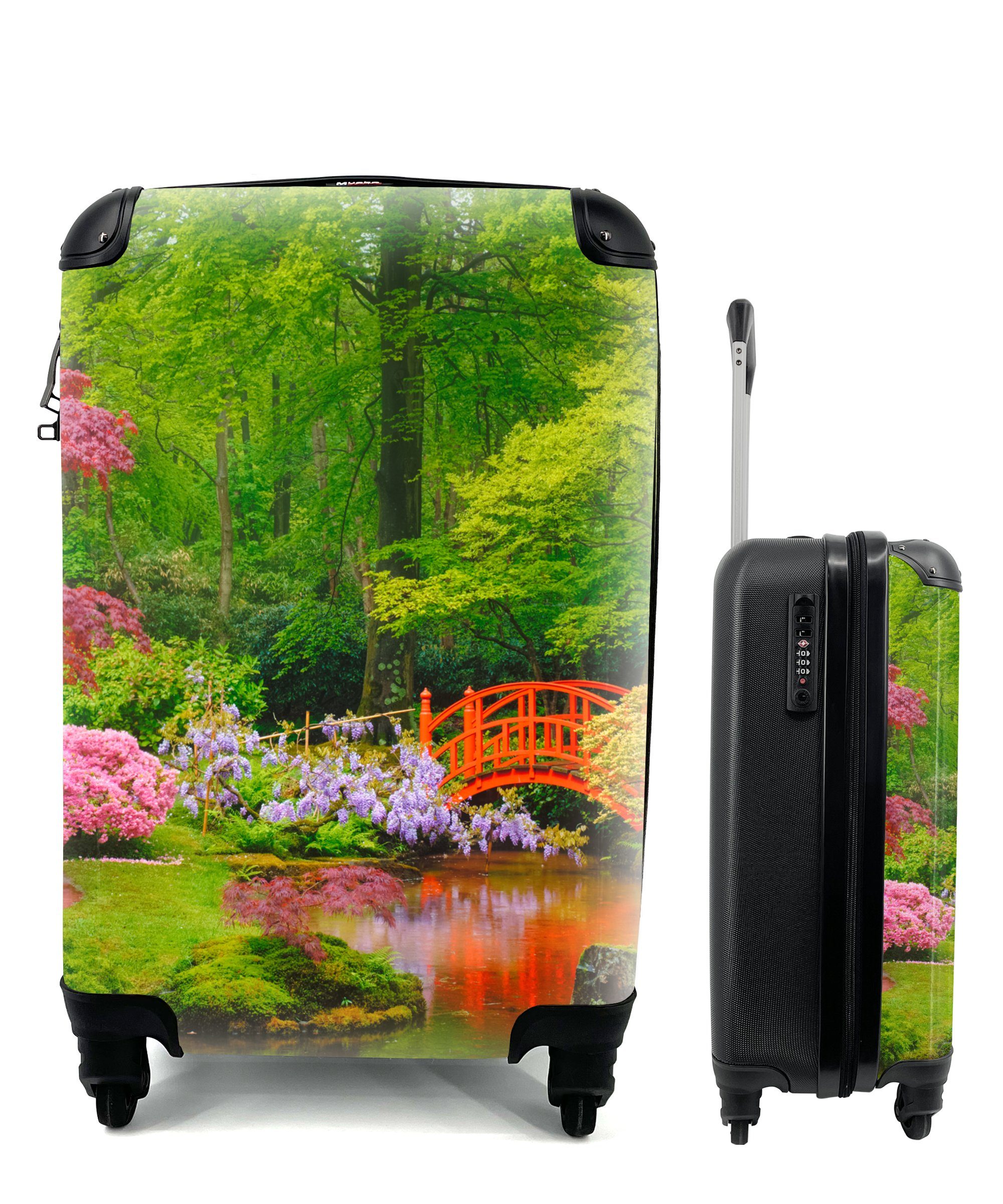 MuchoWow Handgepäckkoffer - - Blumen, - Handgepäck für Reisetasche 4 Bäume Botanisch Rollen, Trolley, mit - Reisekoffer Brücke rollen, Ferien, Japanisch