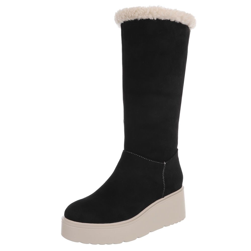 Ital-Design Wärmende Plateau-Stiefel mit flauschigem Schaft für Damen Plateaustiefelette (90851760) Keilabsatz/Wedge Stiefeletten in Schwarz