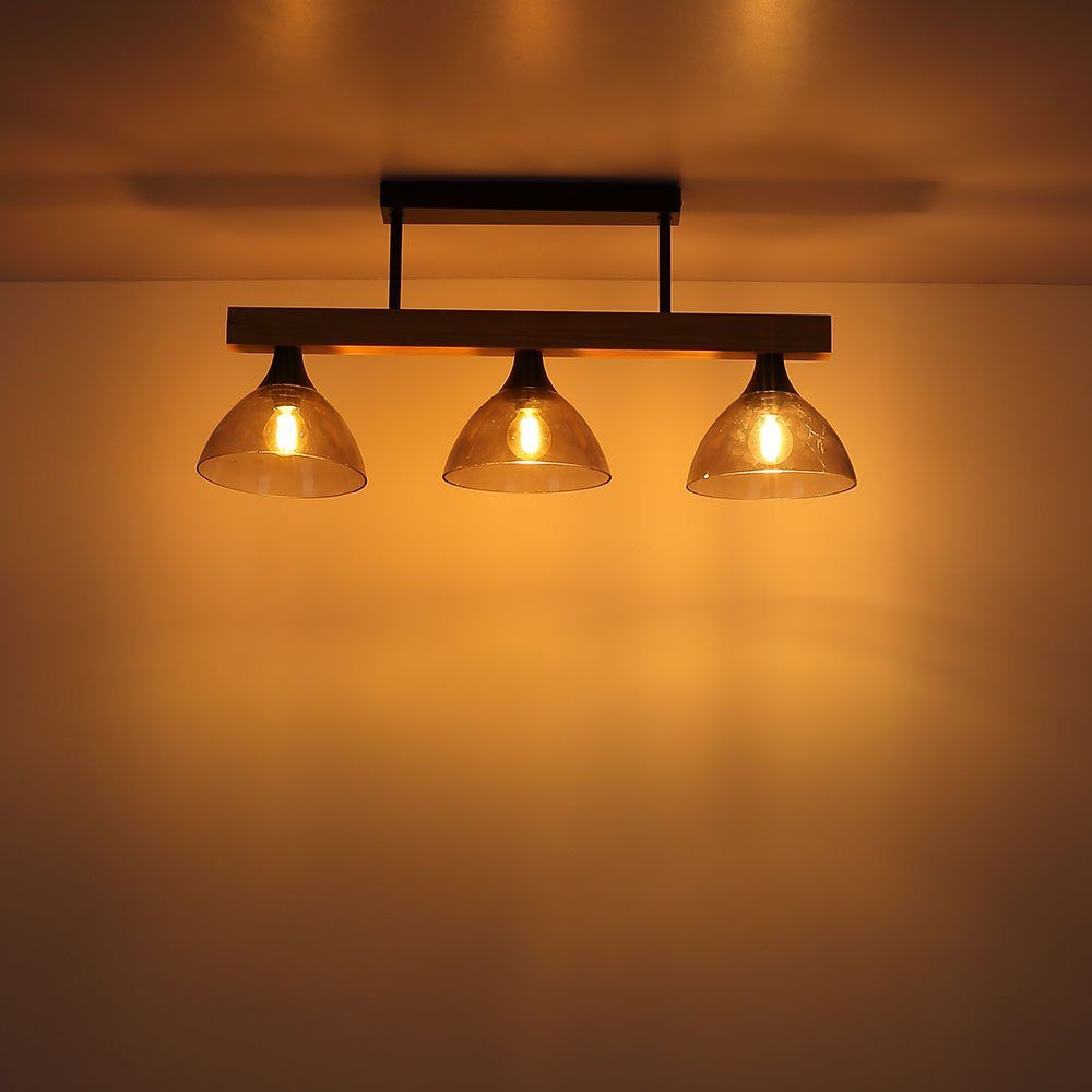 Globo Deckenstrahler, Leuchtmittel Deckenleuchte 3 inklusive, nicht flammig Deckenlampe Holzlampe Rauchglas