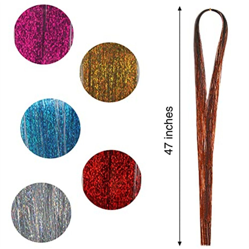 12 Farben Lametta 47 Zoll Kunsthaarperücke mit Haarverlängerung Werkzeug Püke