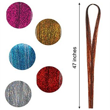 Püke Kunsthaarperücke 47 Zoll Haarverlängerung Lametta mit Werkzeug 12 Farben