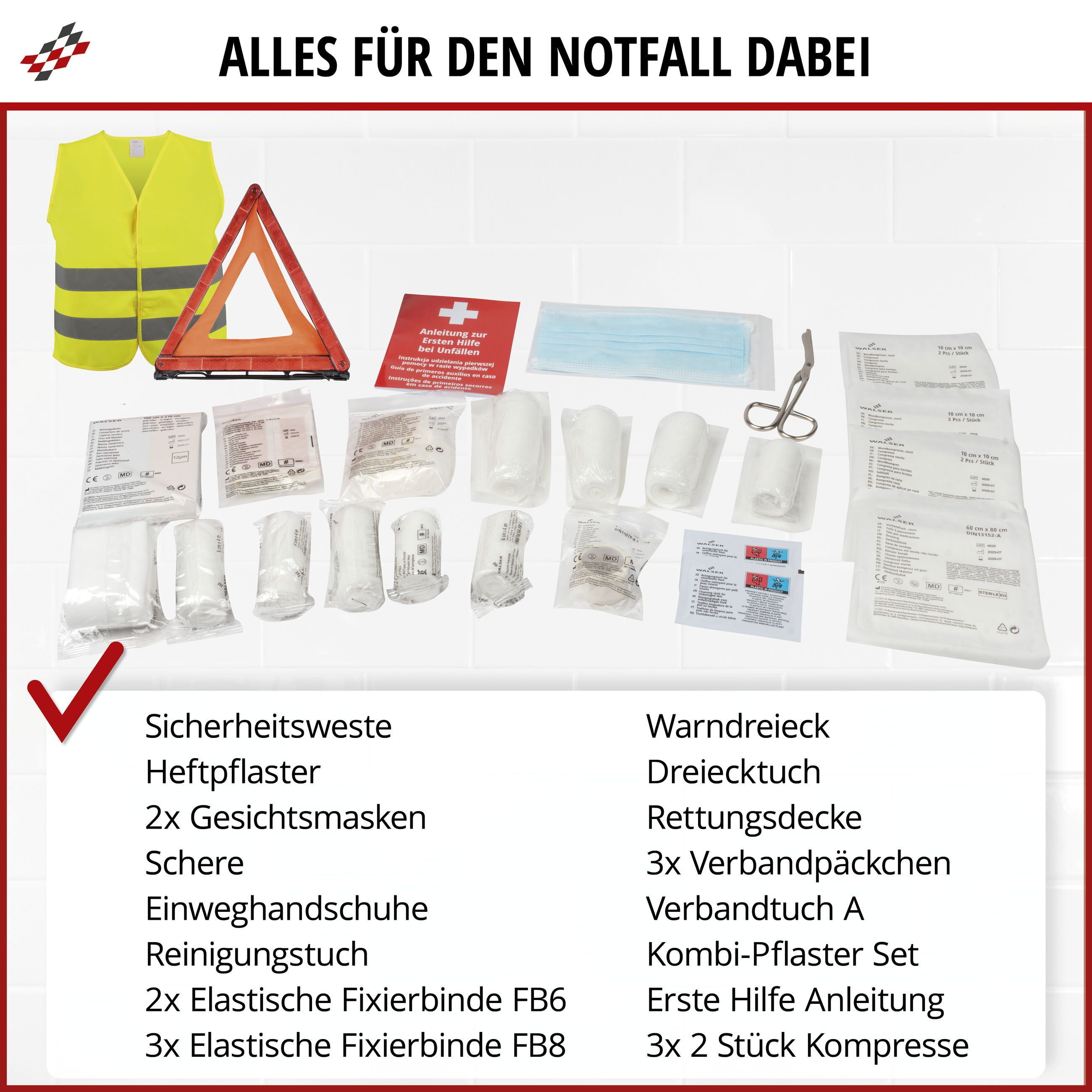 WALSER KFZ-Verbandkasten KFZ Verbandstasche Kombi 3, (1 Set)