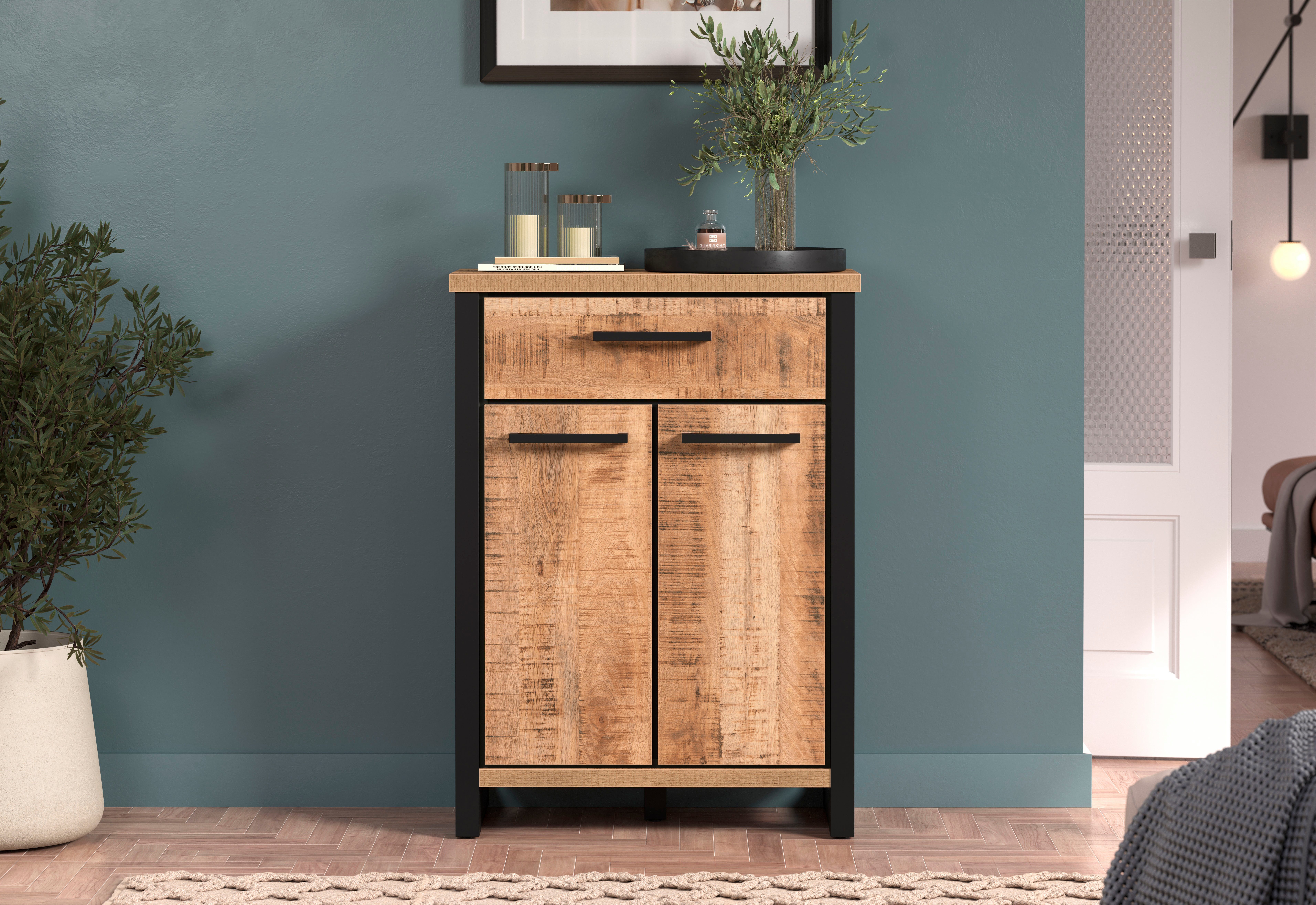 Home affaire Kommode Elda (1 St), Kommode mit 2 Türen, 1 Schublade mit Vollauszug – (B/T/H) 73/39/100 cm
