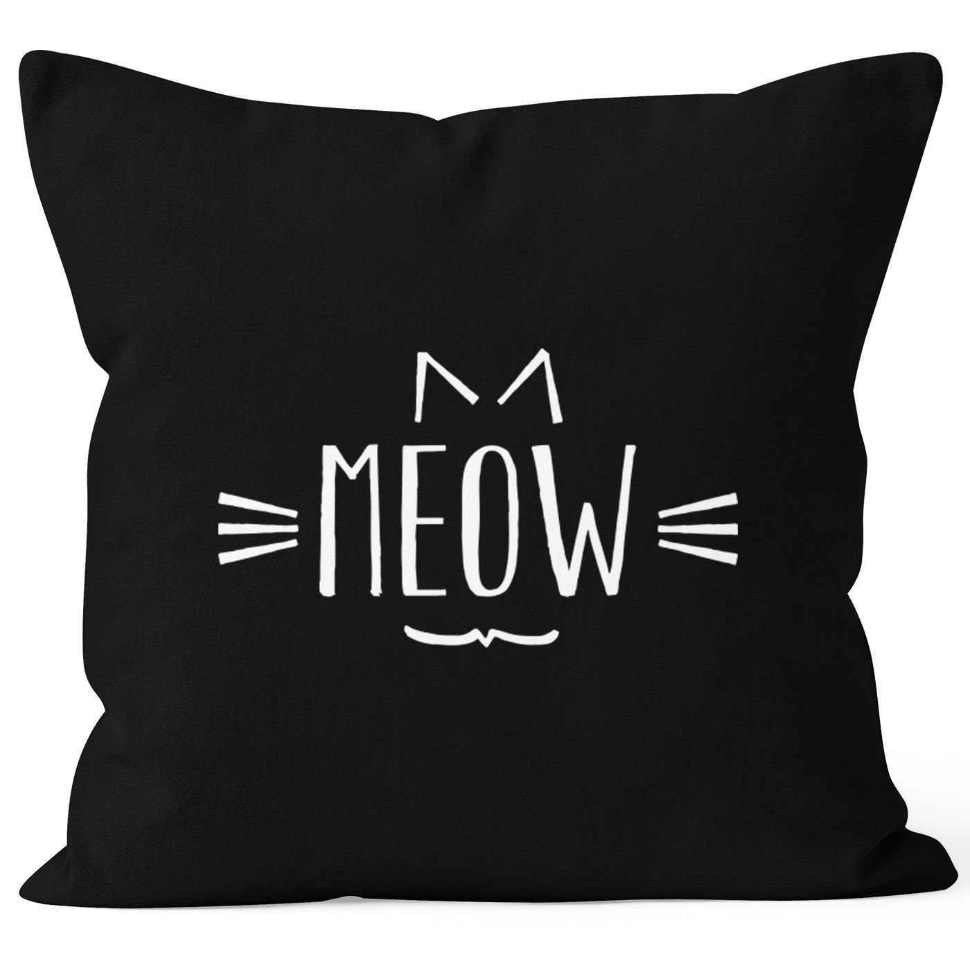 MoonWorks Dekokissen Kissenbezug Meow Miau Katze Cat Kissenhülle Dekokissen 40x40 Baumwolle Moonworks schwarz