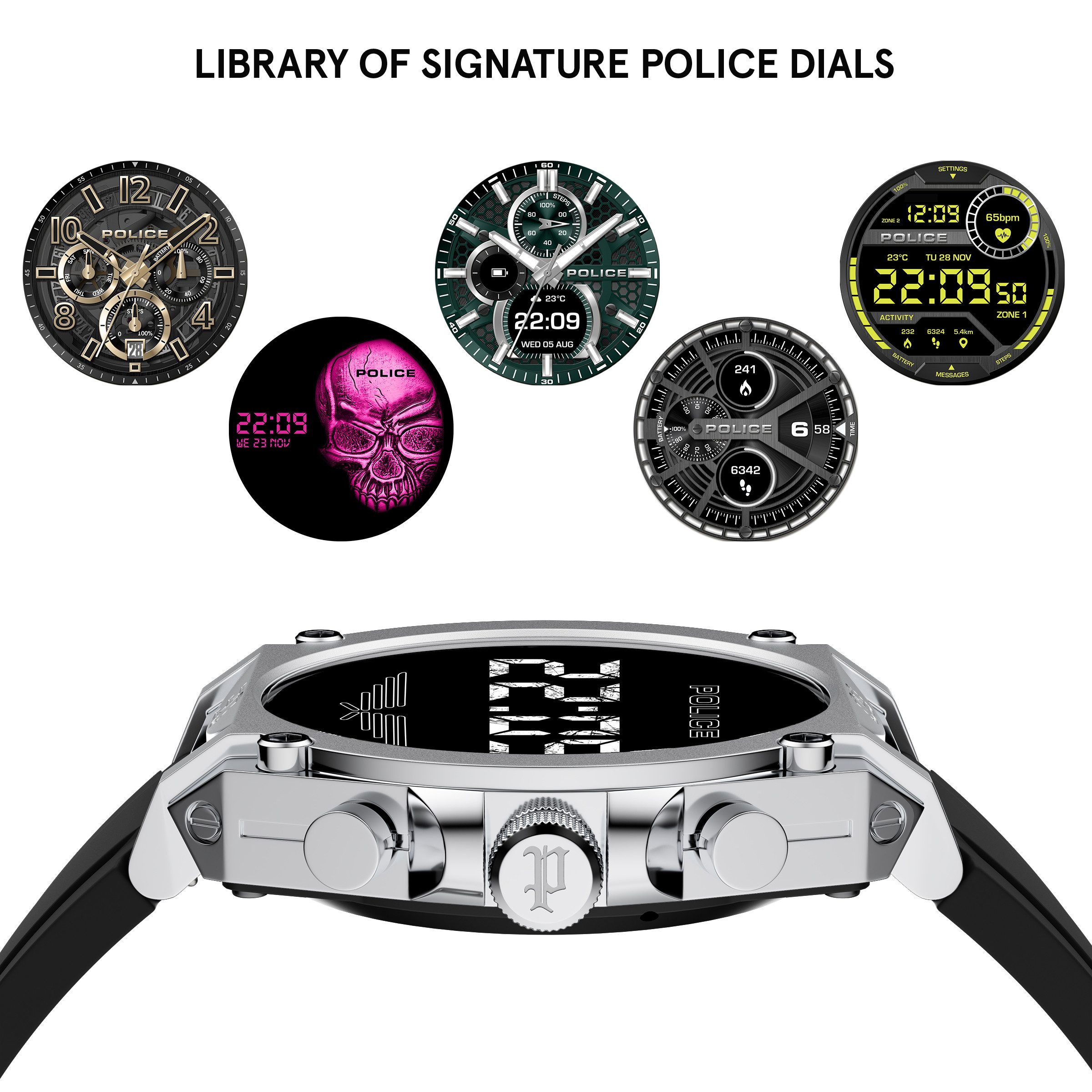 Police Digitaluhr My.Avatar PEIUN0000101, Armbanduhr, Herrenuhr, Silikonarmband, digital, Tag, Wochentag, Monat