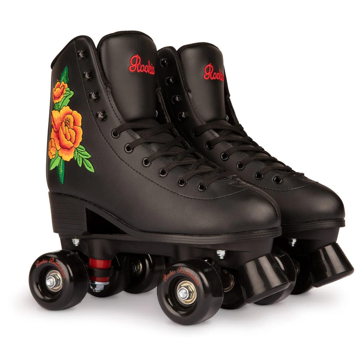 ROOKIE Roller Skates Rollschuhe Rosa, mit gesticktem Rosen-Design