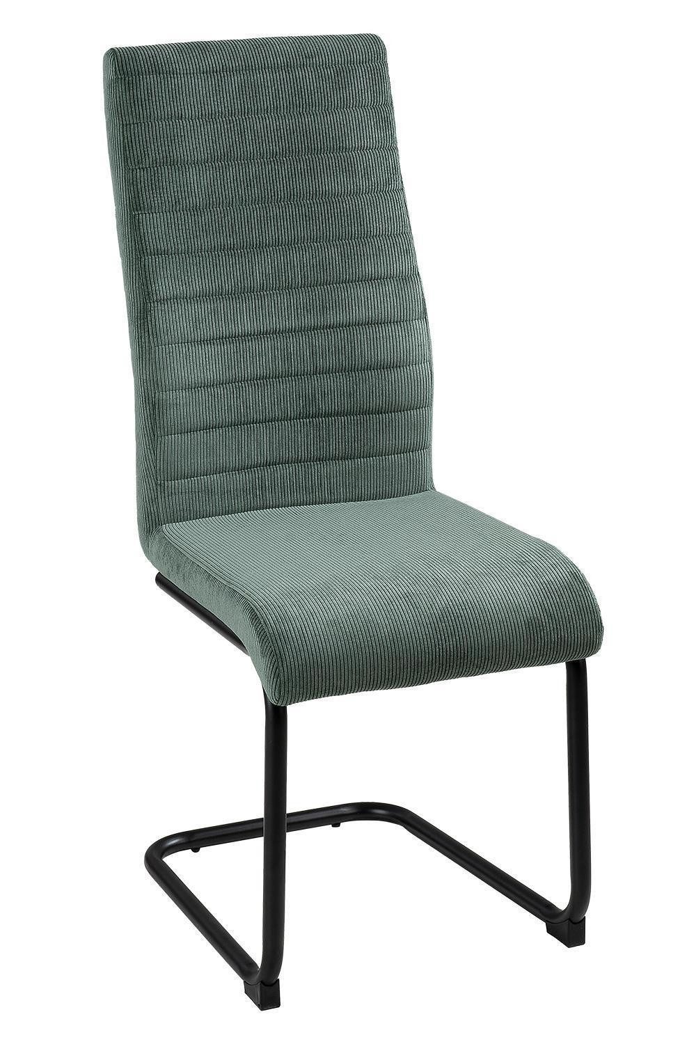 Home4You Freischwinger Schwingstuhl, Dunkelgrün, Cord, Metallgestell, mit Quersteppung