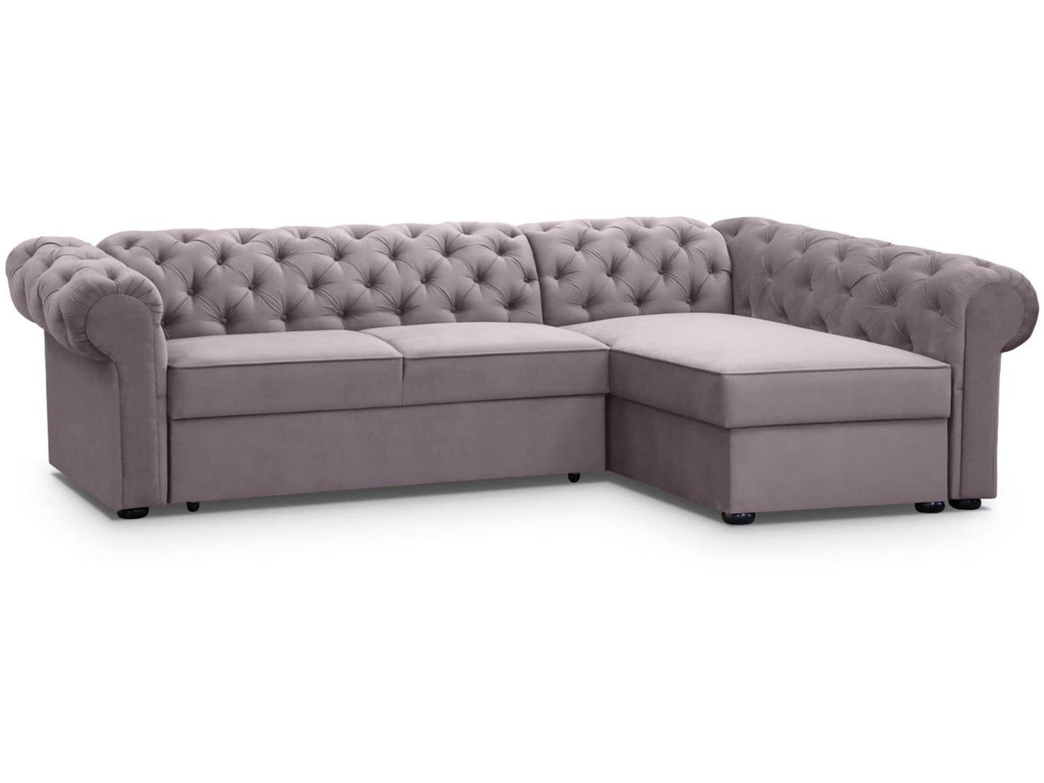 Beautysofa Ecksofa Chester L – Elegantes Chesterfield‑Ecksofa aus Velours, Polsterecke mit Bettkasten & Schlaffunktion, Liegefläche: 124x209 cm Polsterecke mit Bettkasten & Schlaffunktion