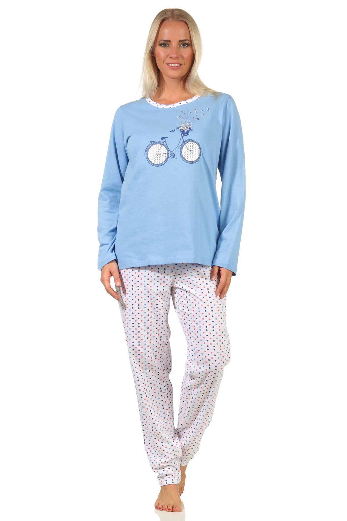 RELAX by Normann Pyjama Damen Schlafanzug langarm Pyjama in frühlingshafter Optik mit Punkten