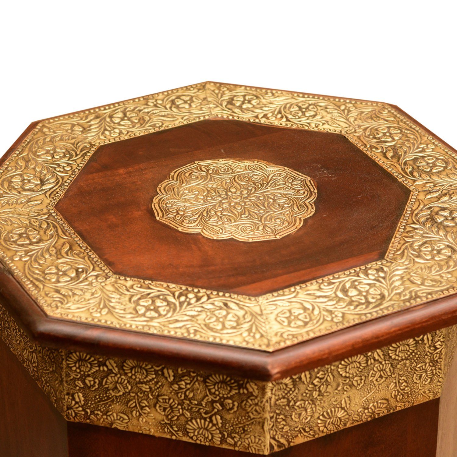Meena Gold Beistelltisch Orientalischer Stil rot-braun Ø Holz marokkanischer Messing, Moro in 40 Vintage cm Beistelltisch Casa Look