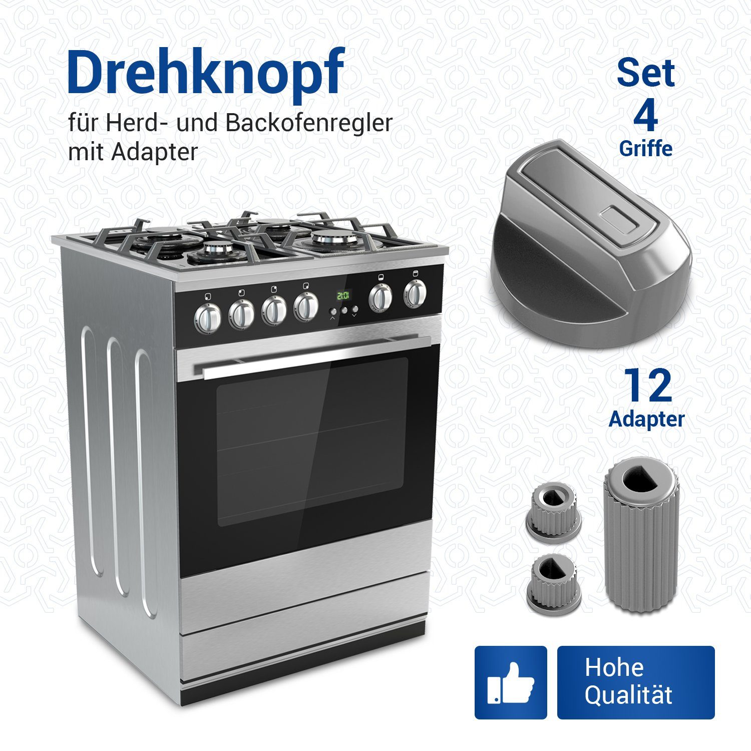 Thumbnail - VIOKS Schalter Knebelset Drehschalter 38mmØ Silber, mit Adaptern 16-teilig für Kochfeld