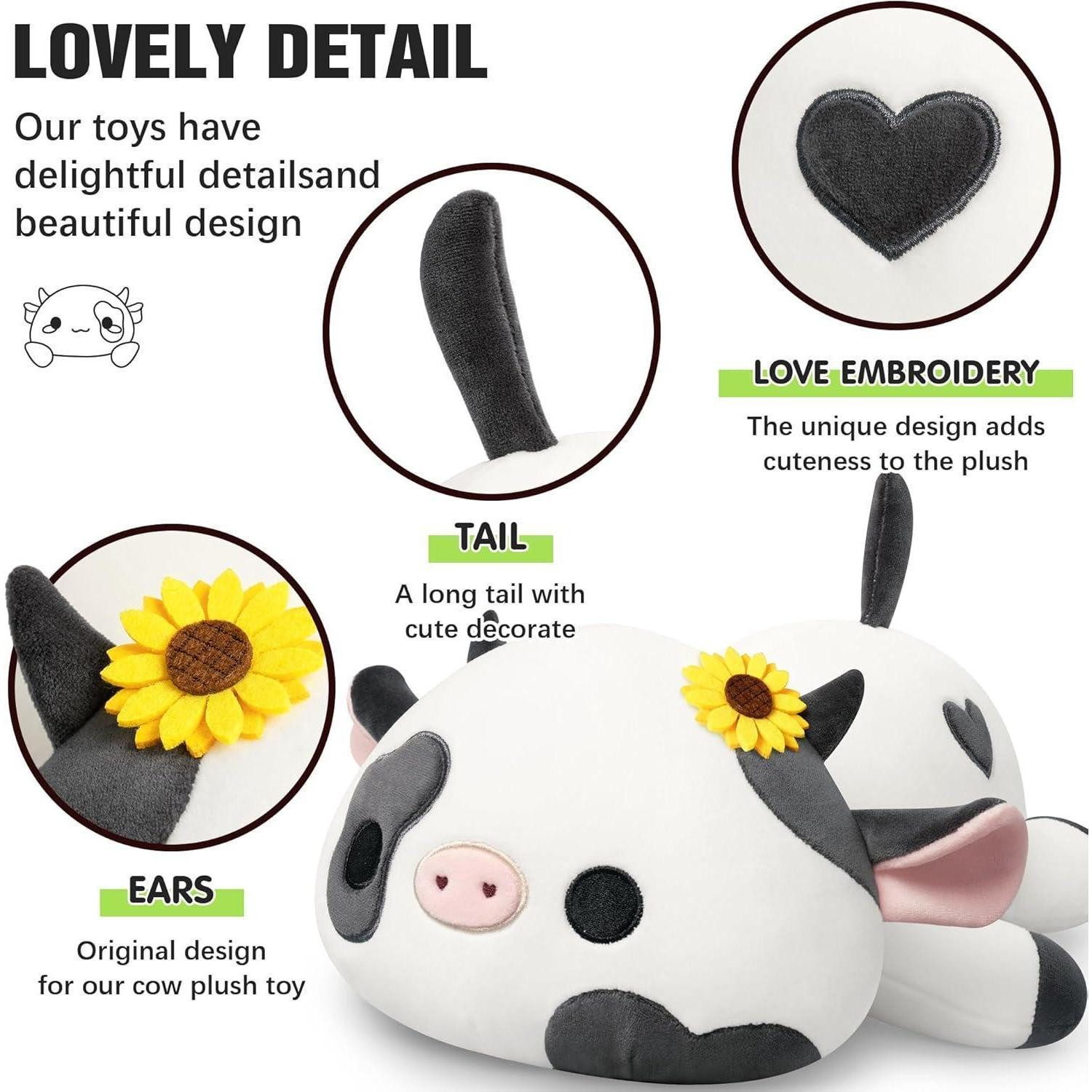 LuxusKollektion Kuscheltier Plüschtier Kuh Kuscheltier Plüsch Kissen Kinder 3 Jahre Schwarz 23cm