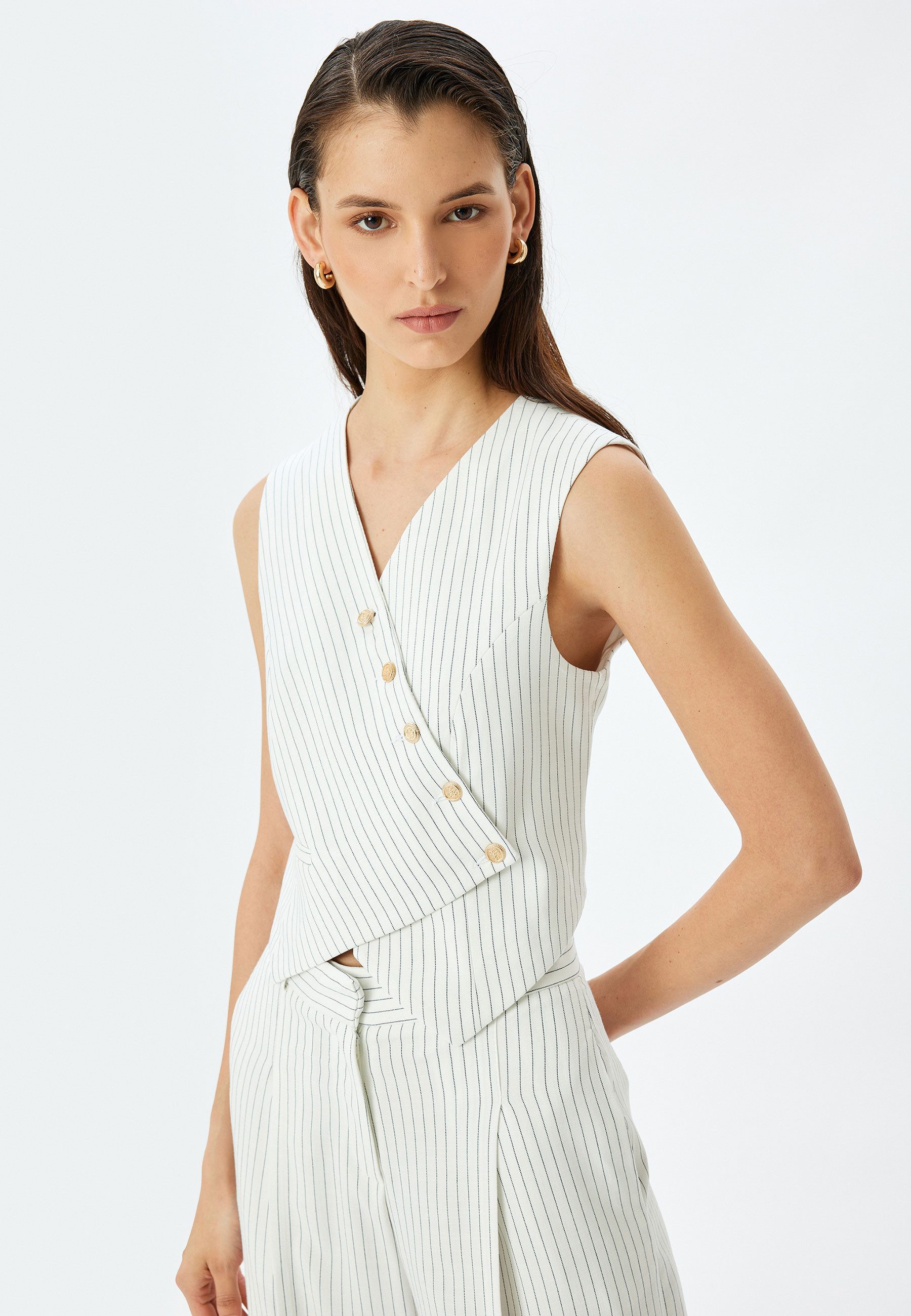 Koton Anzugweste V-Kragen Mit Metall-Accessoires Anzugweste