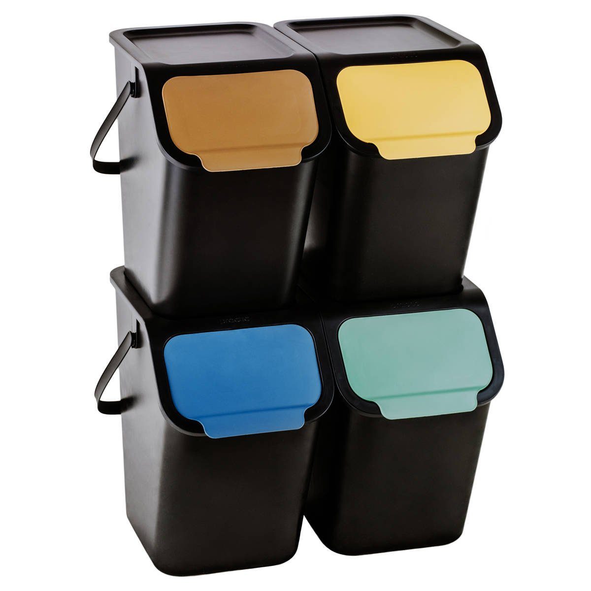 Practic Mülleimer Behälter für Abfalltrennung, 4er-Set, 25 l, BINI