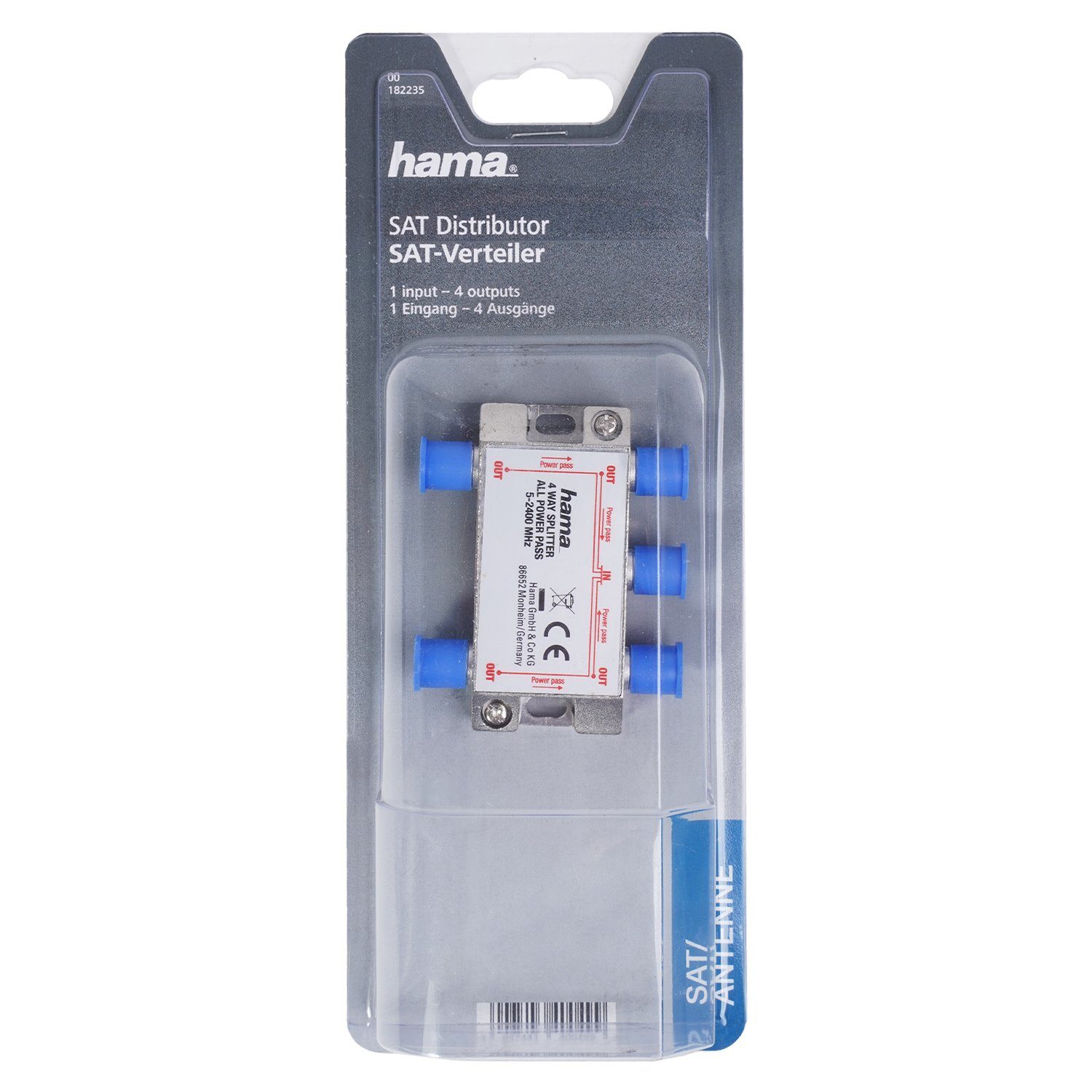 Hama Splitter 4-Fach SAT-Verteiler Splitter 5-2400MHz, für Digital Sat DVB-S2 Digital Kabel TV DVB-C Antenne DVB-T2 HDTV UKW