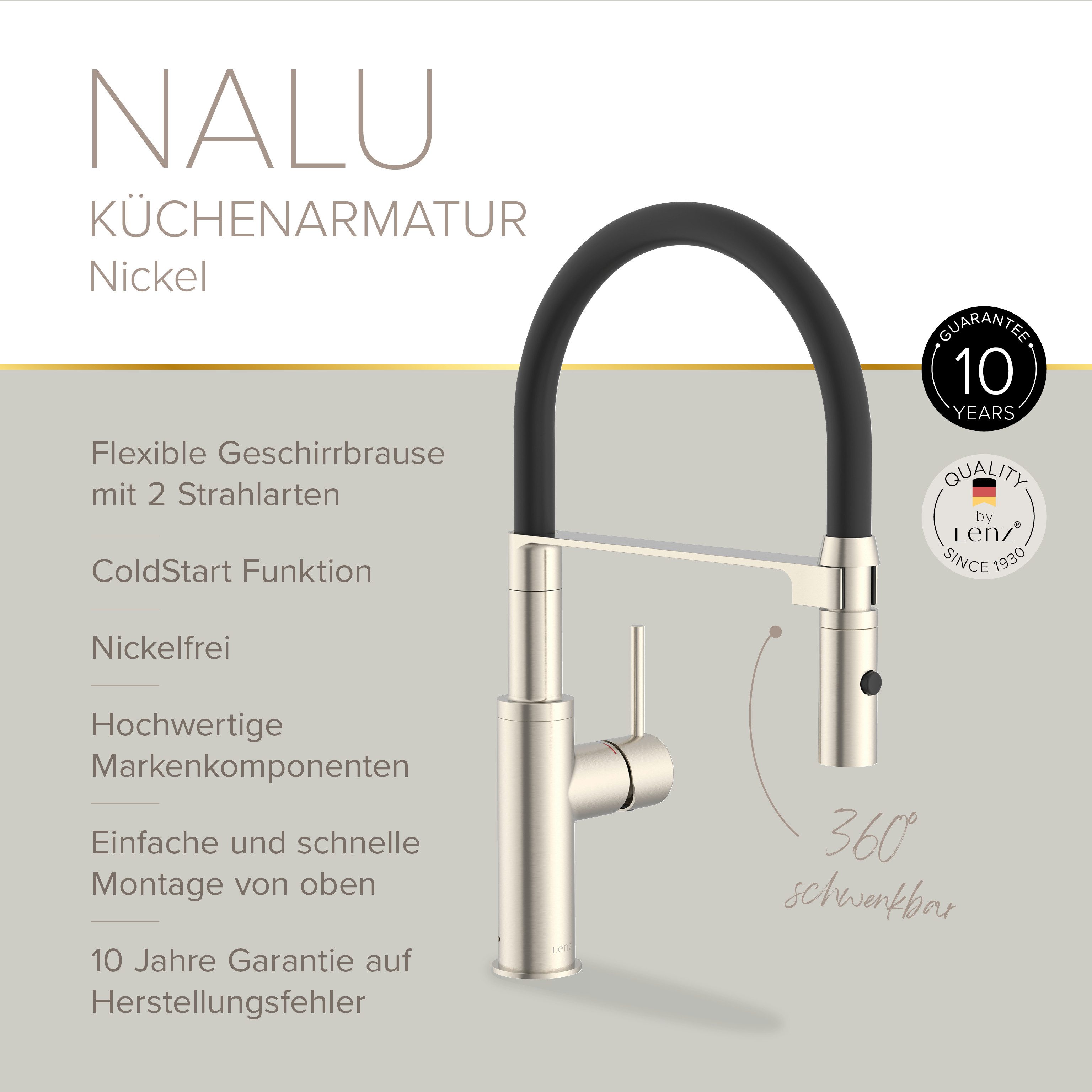 Lenz Küchenarmatur NALU Flexible Pendelbrause mit 2 Strahlarten