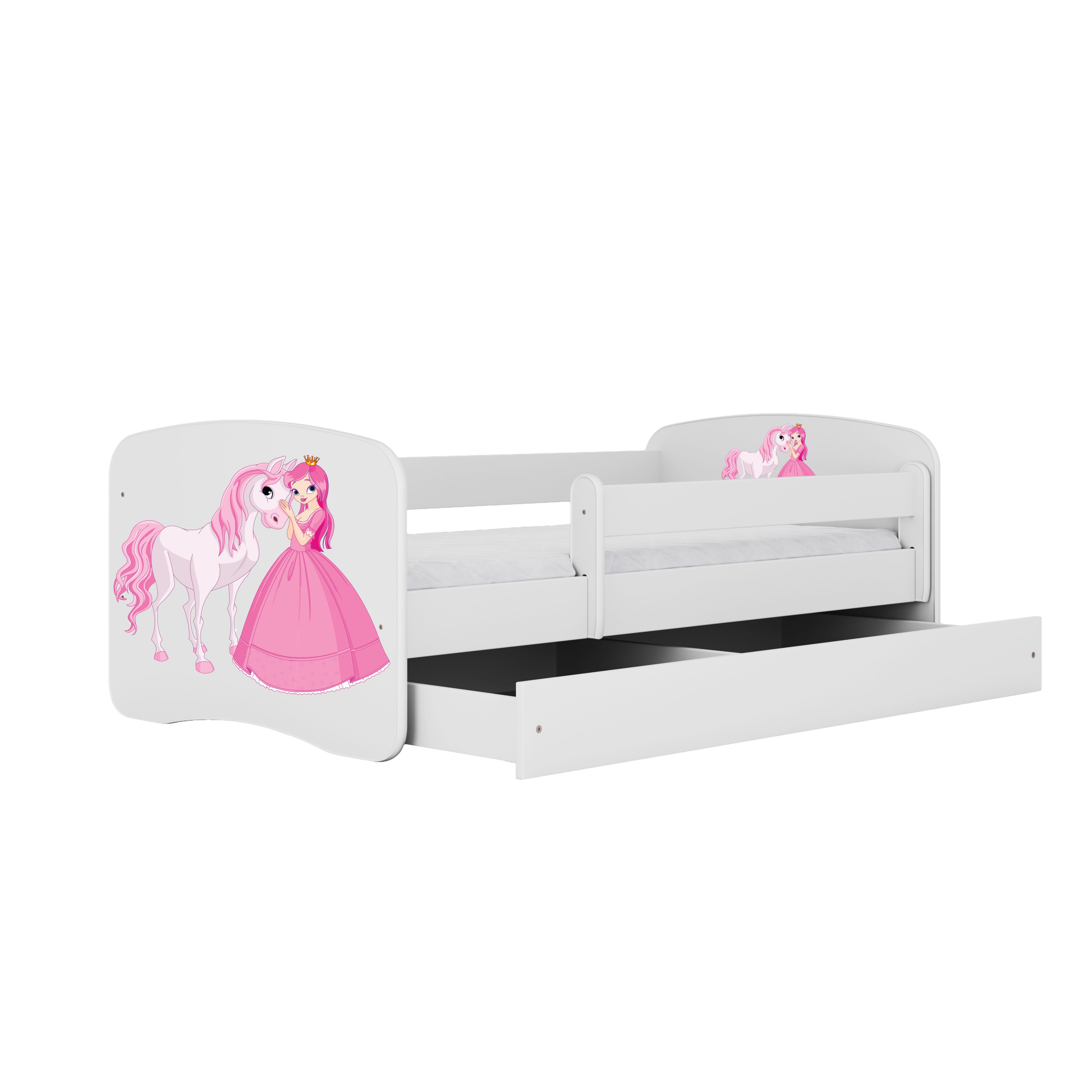 Raumhirsch Furniture Kinderbett 70x140, 80x160, 80x180 cm - Komplettset mit Schublade (Bett für Mädchen, Einzelbett Kinder 2–12, mit Rausfallschutz & Lattenrost), verschiedene Farben & Designs