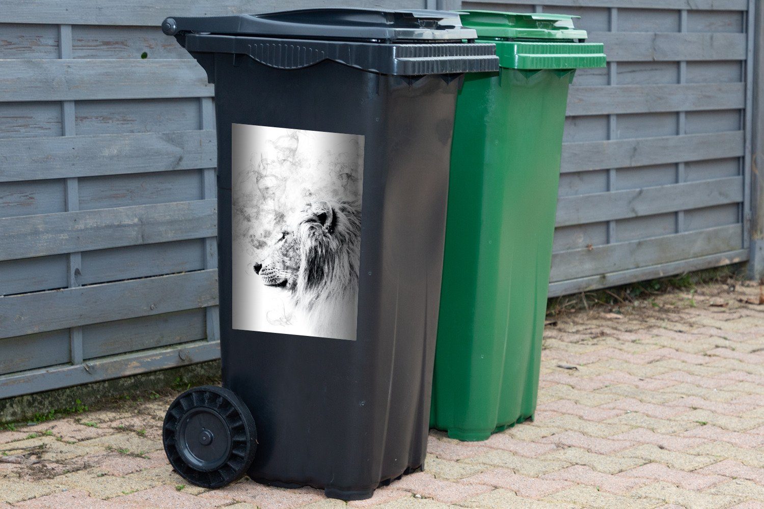 - Schwarz MuchoWow Weiß Container, Wandsticker (1 Mülltonne, Rauch - St), Abfalbehälter Sticker, Mülleimer-aufkleber, Löwe -