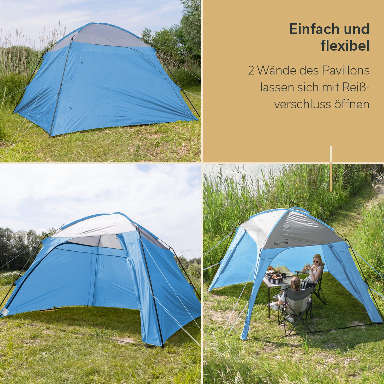 Skandika Pavillon Vorzelt für Camping oder Garten 3 x 3 m, Stehhöhe 2,1 m, integrierte Seitenwände, Sonnenschutz, Gartenzelt, Windschutz, Outdoor