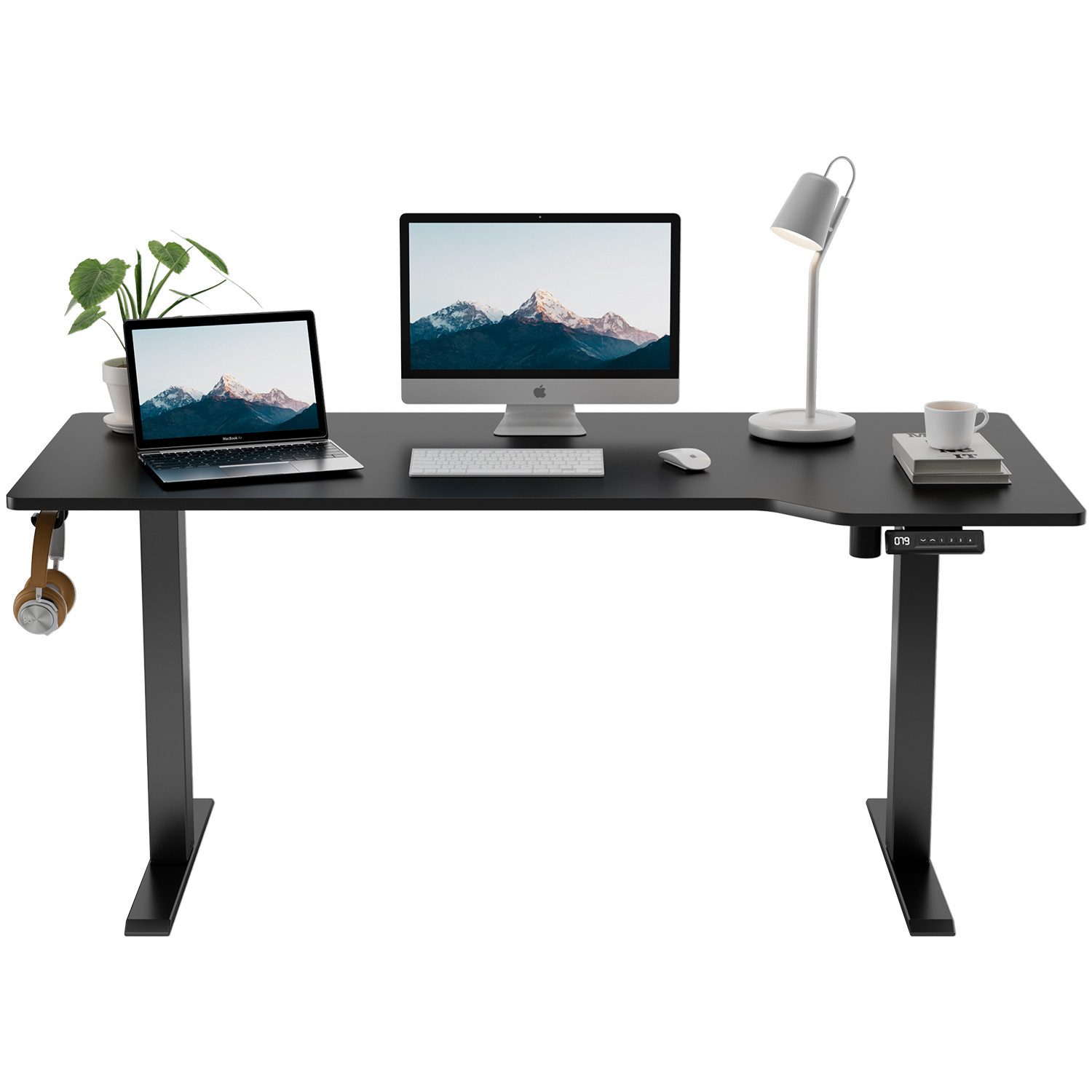 HOMALL Schreibtisch Schreibtisch Höhenverstellbarer mit Gedächtnis und Sitzerinnerung (2-lagige Höhenverstellung mit sitzender Erinnerungsfunktion und USB-Ladeanschluss)