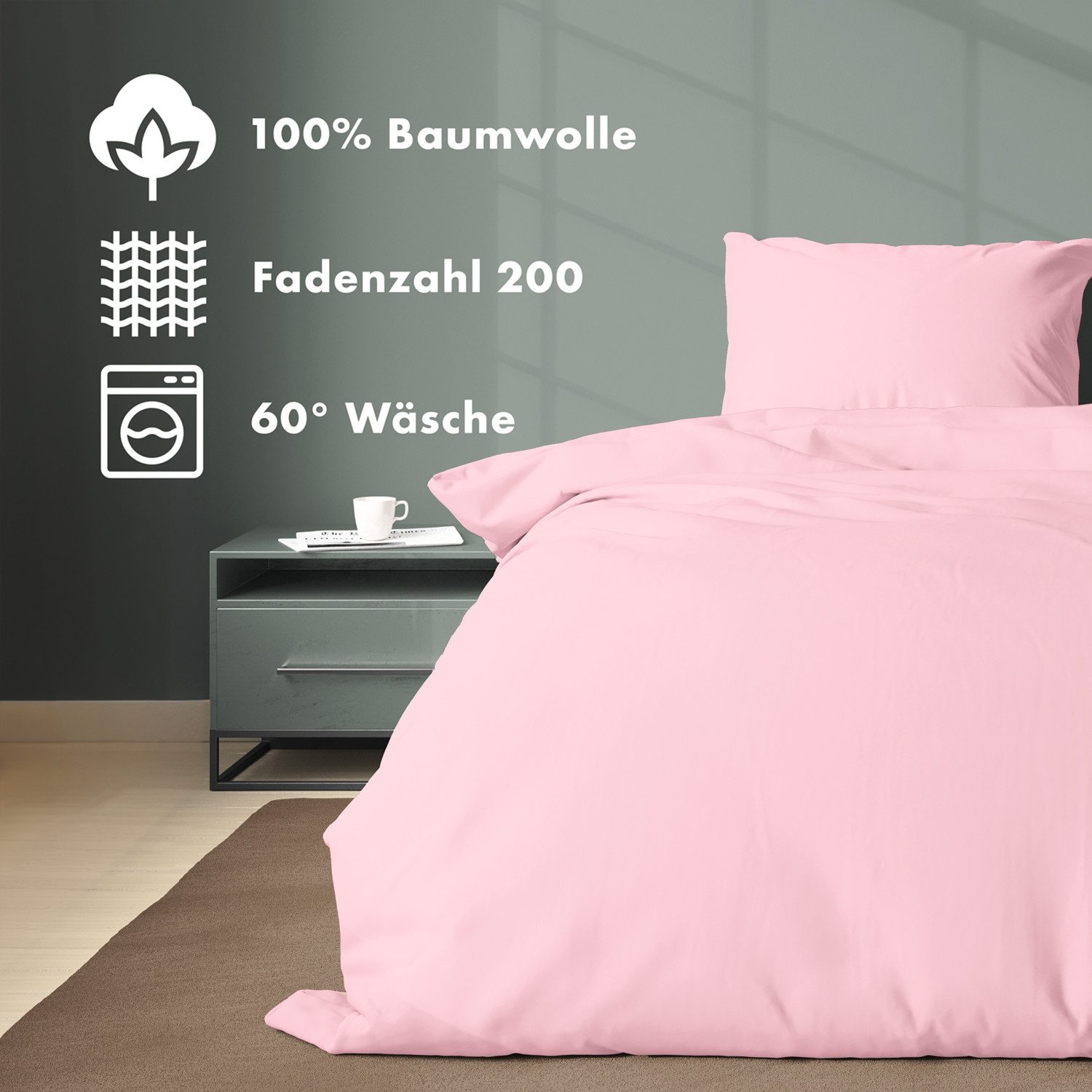 Jacobson Bettwäsche Set - 100% Baumwolle, Perkal, 4 teilig, Erhältlich in den Größen 135x200, 155x220, 200x200, 200x220, 240x220