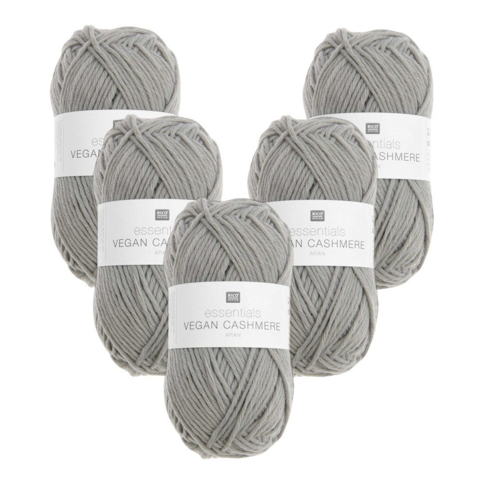 Rico Design 5 x RICO ESSENTIALS VEGAN CASHMERE ARAN Häkelwolle, 200 m