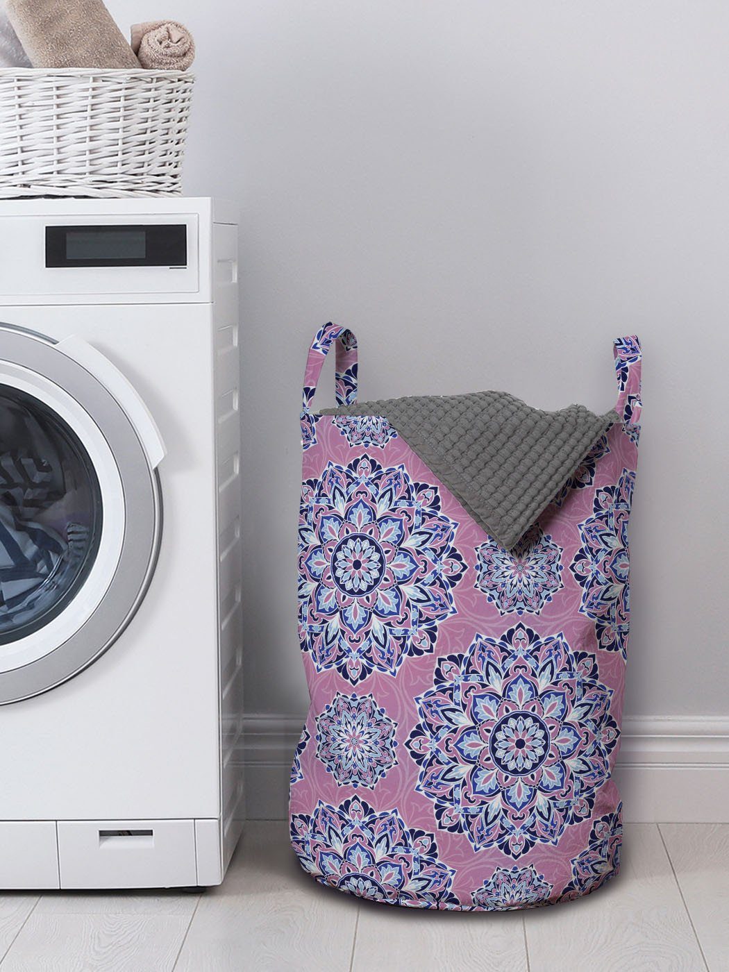 Abakuhaus Wäschesäckchen Wäschekorb mit Griffen Waschsalons, Oriental lila Kordelzugverschluss für Mandala Linien