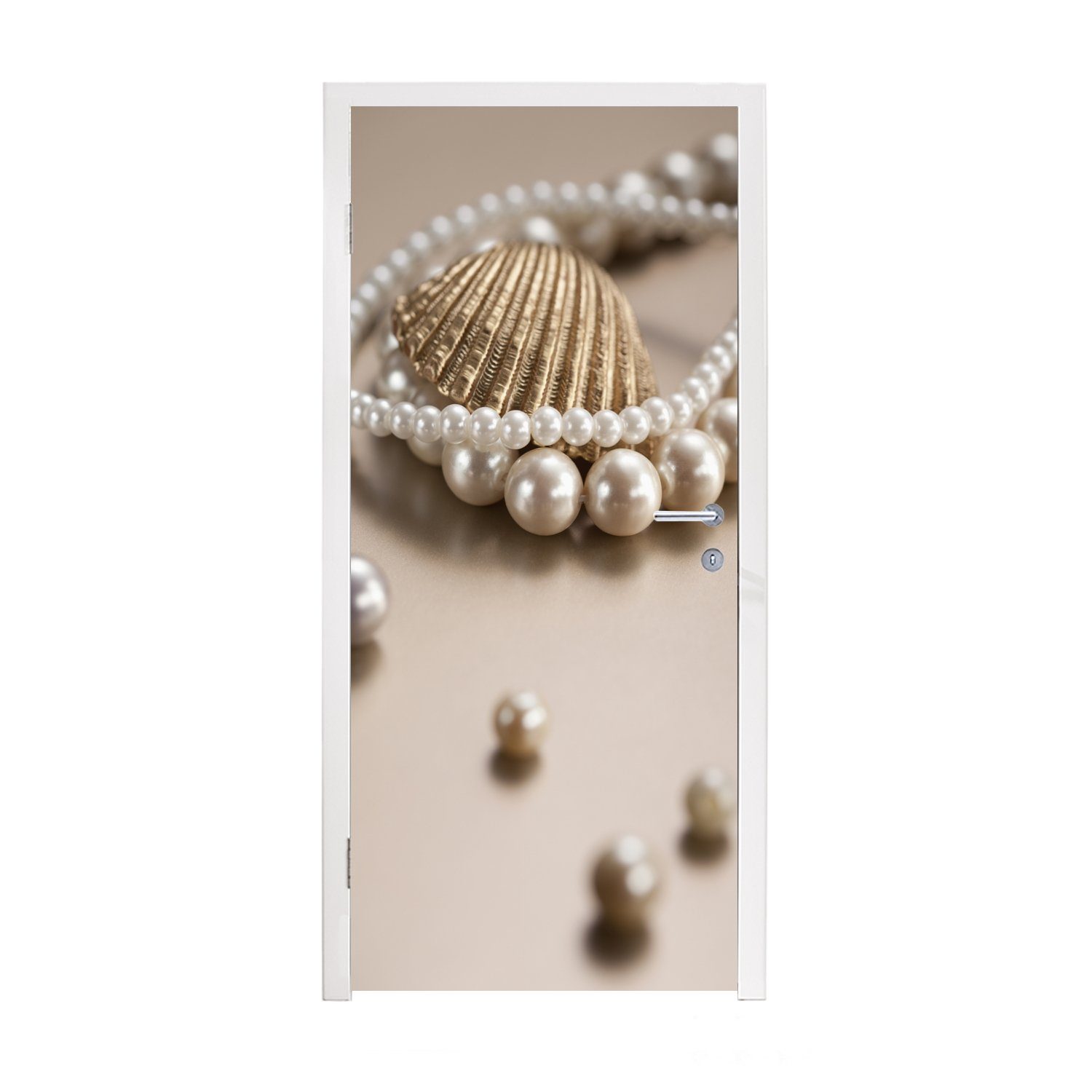MuchoWow Türtapete Nahaufnahme einer Perlenkette, Matt, bedruckt, (1 St), Fototapete für Tür, Türaufkleber, 75x205 cm
