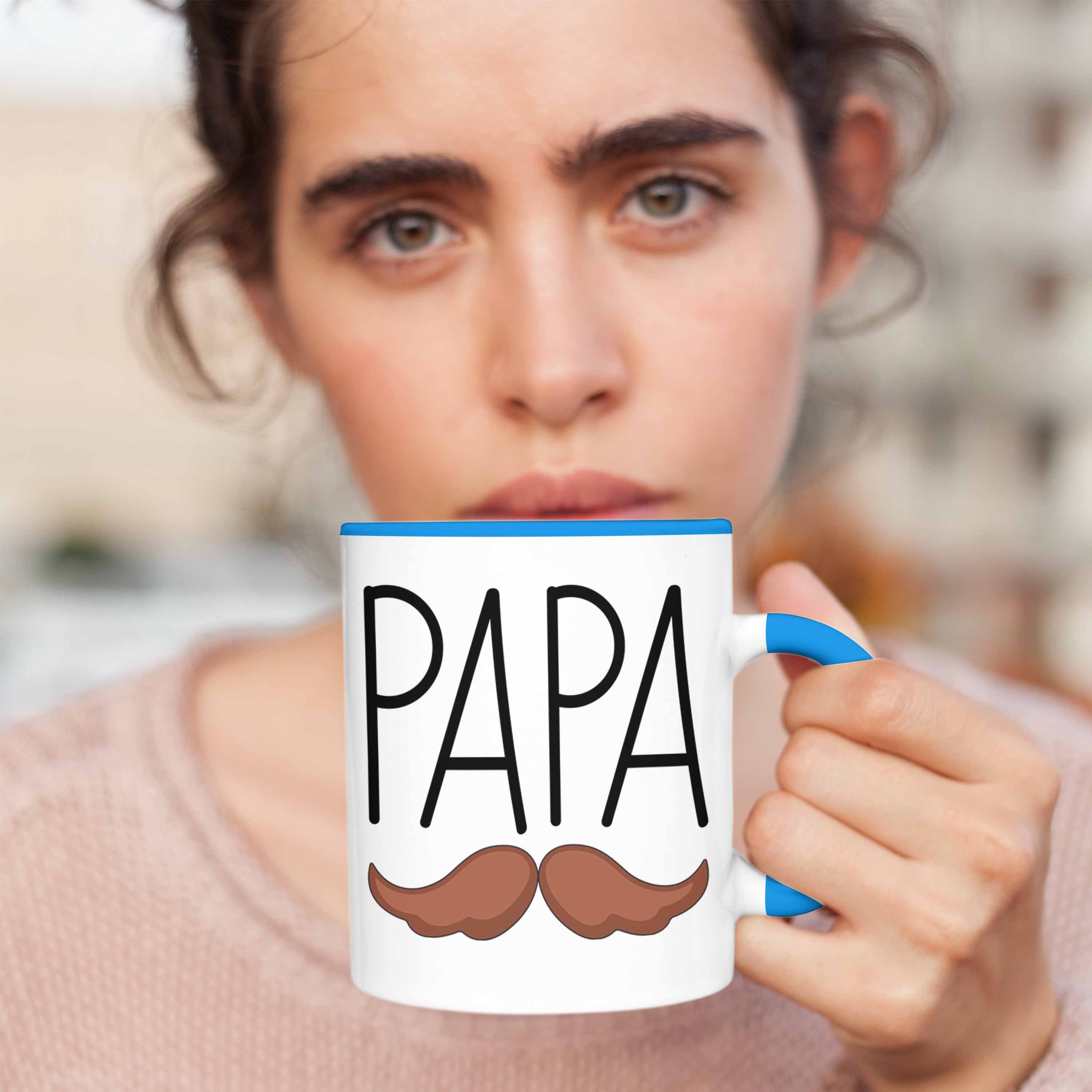 Blau Papa Tasse Geschenkidee Trendation Schnurrbart Geschenk Vatertag Lustig Tasse