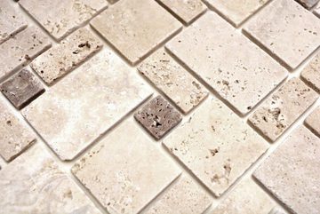 Mosani Mosaikfliesen Travertin Terrasse Wand Boden Naturstein beige braun Bad