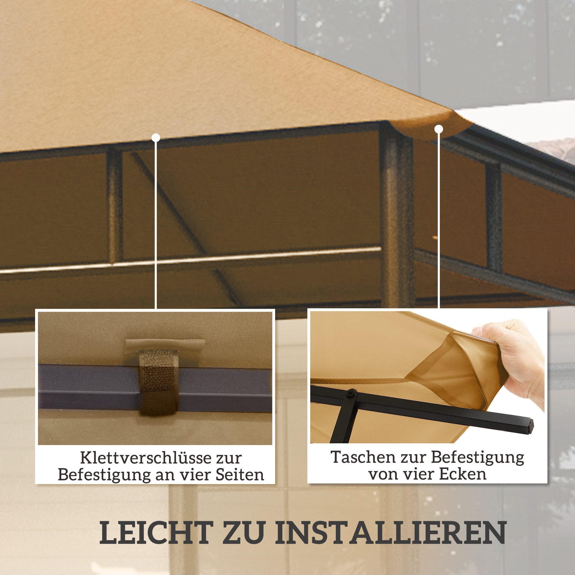 Outsunny Pavillon-Ersatzdach Ersatzbezug Ersatzteile aus Polyester-Stoff, beige, 180 g/m², 298 x 298 cm (Ersatzdach, Pavillondach), 298x298 für Metall-Gartenpav – Bild 5 von 5