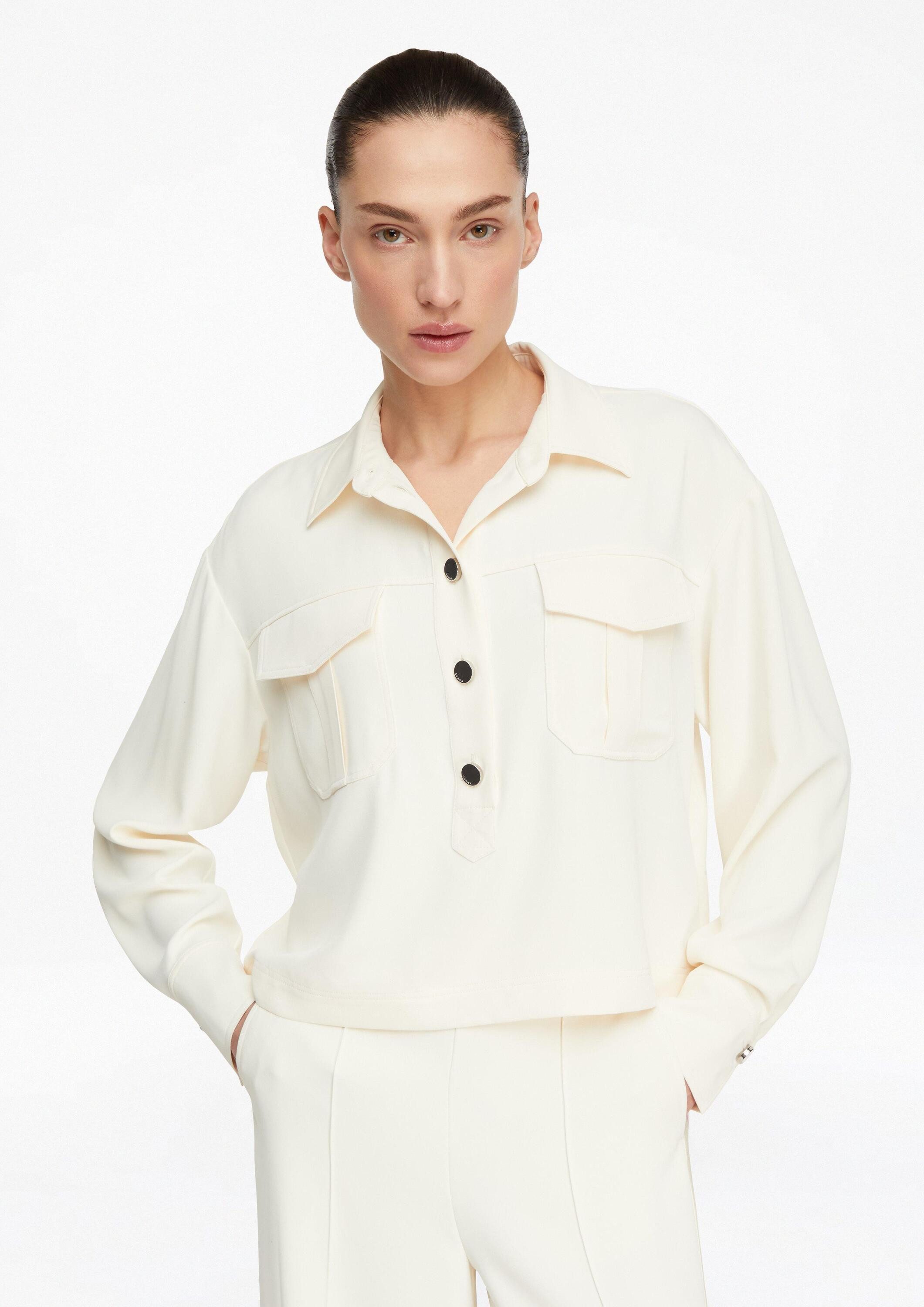 comma Langarmbluse Bluse Verkürzte Bluse mit Brusttaschen