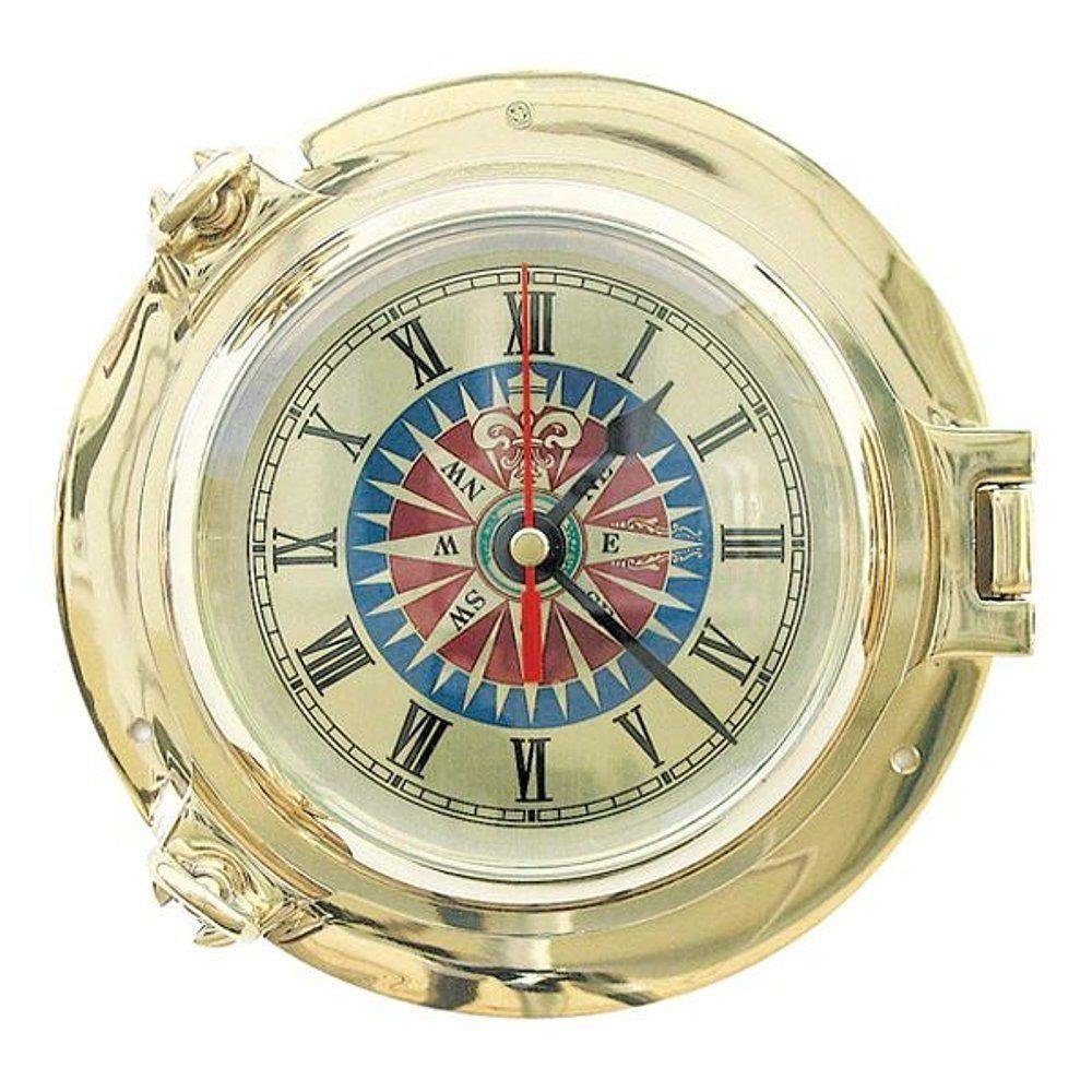 Linoows Uhr Wanduhr, Schiffsuhr mit Windrosen Zifferblatt 18 cm