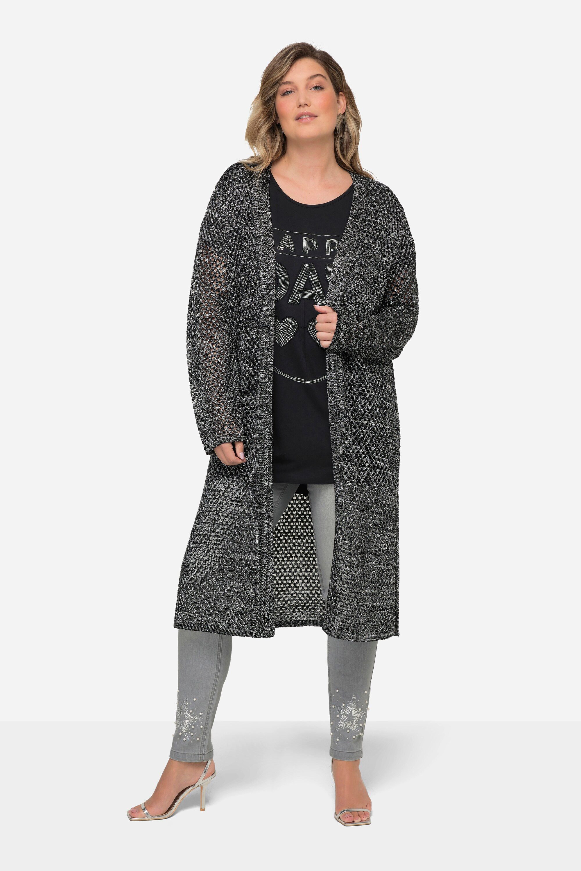 MIAMODA Strickjacke Long-Strickjacke Ajourstrick Metallic-Effekt