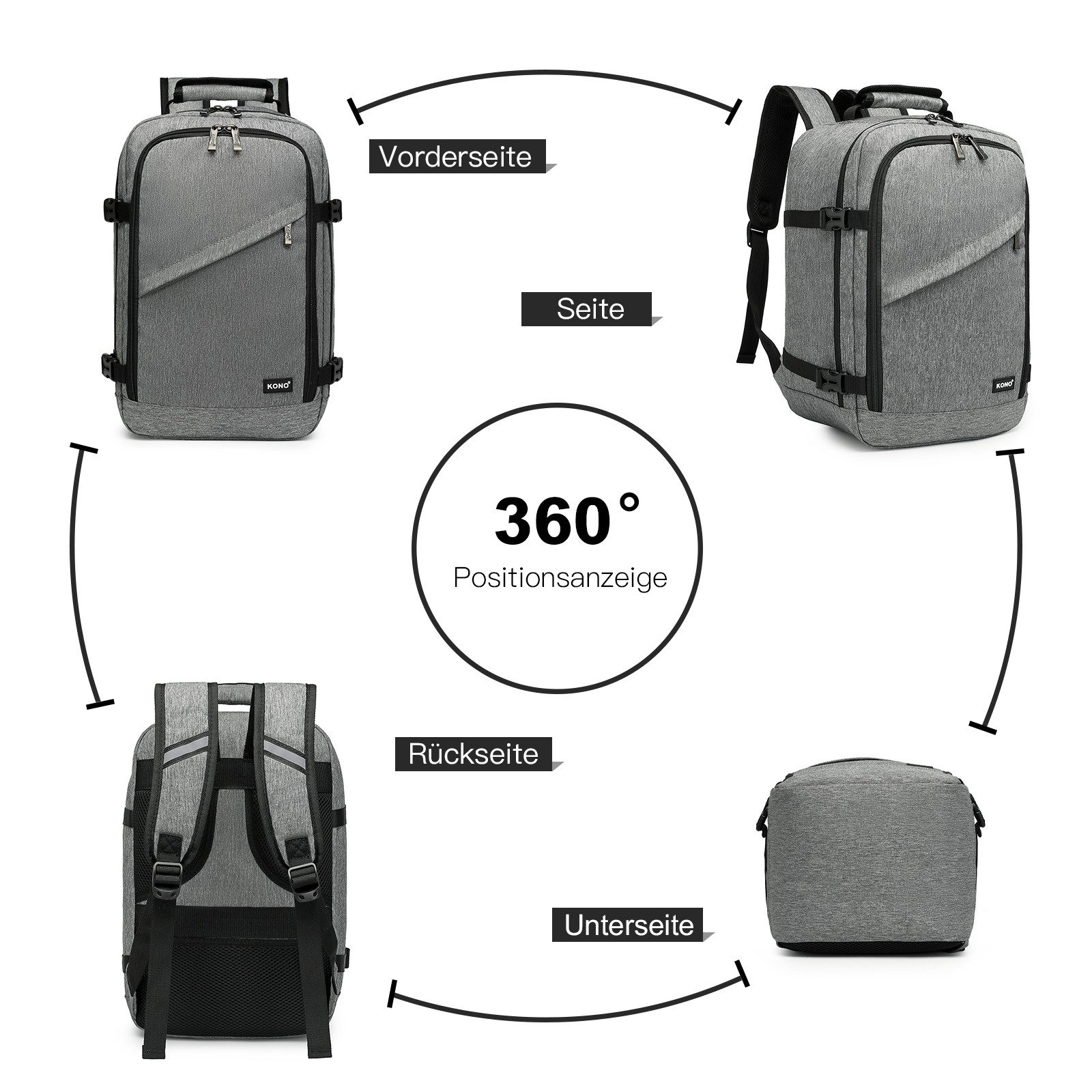 KONO Rucksack Handgepäck-Rucksack mit vielen Fächern Leichtgewicht