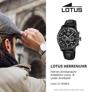 Lotus Quarzuhr LOTUS Herren Uhr Sport 18588/4 Leder, Herren Armbanduhr rund, groß (ca. 44mm), Lederarmband schwarz