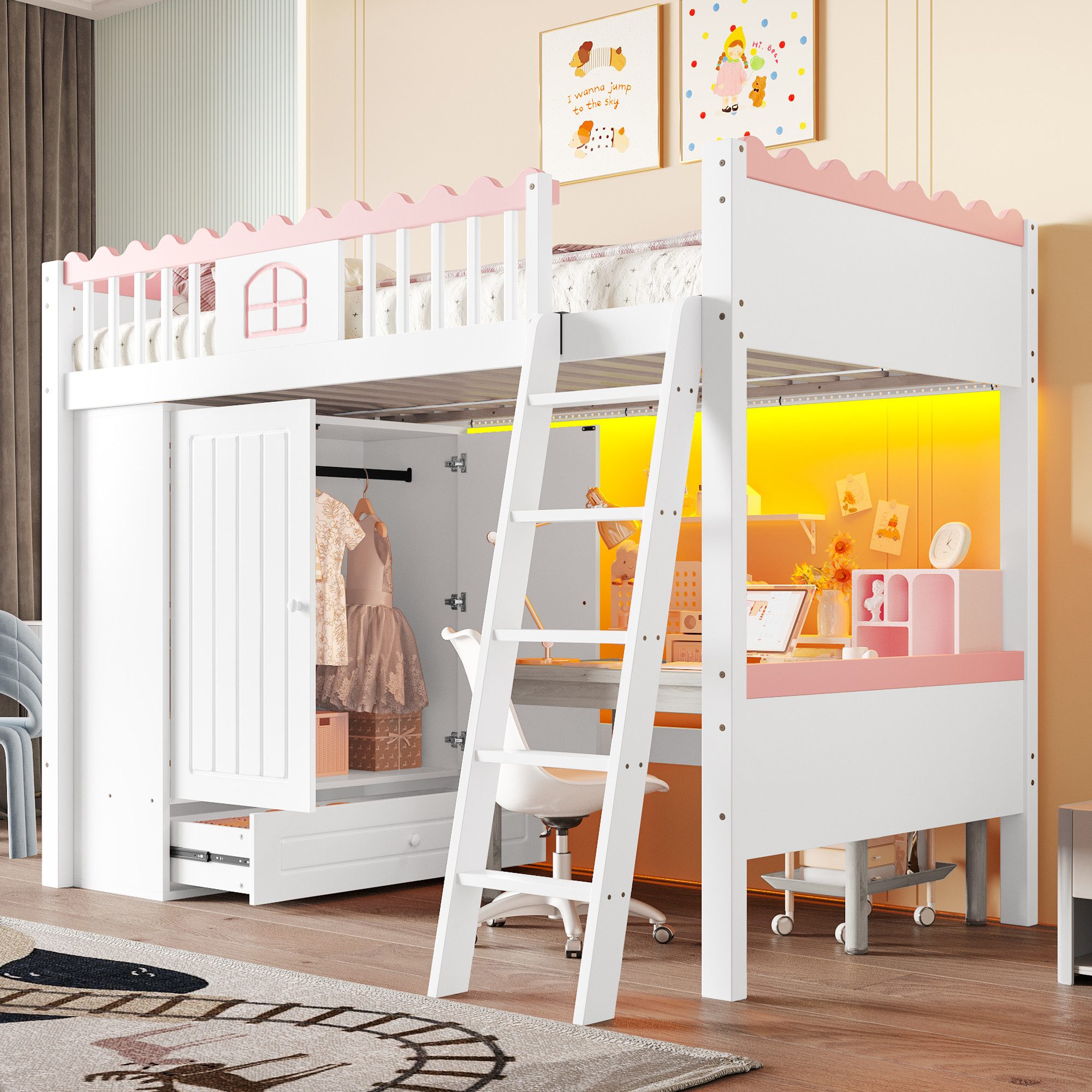 TavilaEcon Hochbett Kinderbett mit LED-Leuchten und günstig online kaufen