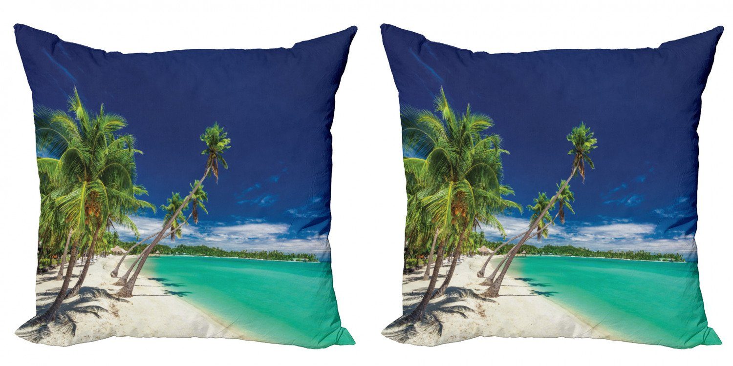 Kissenbezüge Modern Accent Doppelseitiger Digitaldruck, Abakuhaus (2 Stück), Fidschi Exotischer Strand und Kokosnuss-Bäume