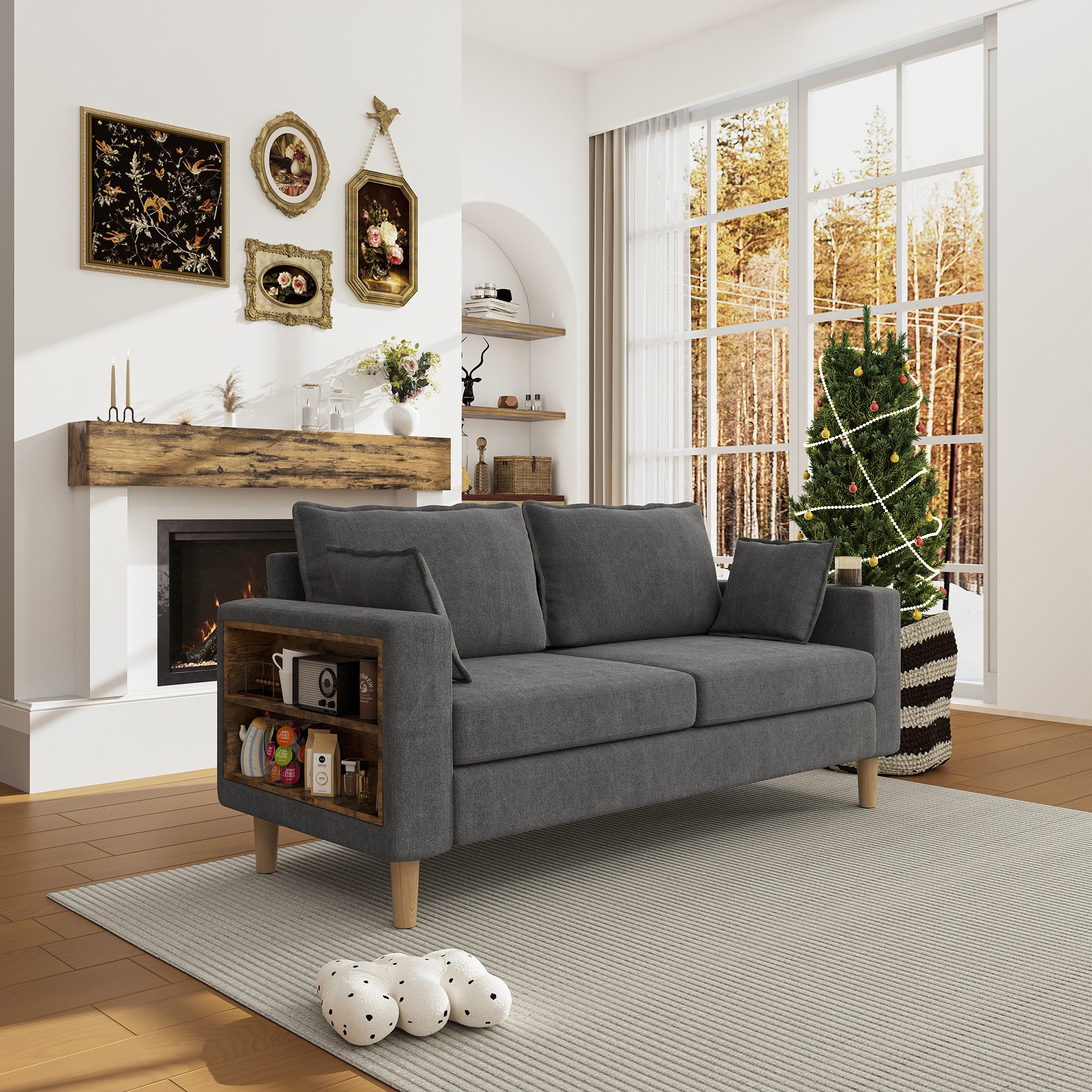 OKWISH Sofa Loungesofa Kindersofa, mit Staufächern, Getränkehaltern und seitlichen Fächern, inkl.2 Kissen