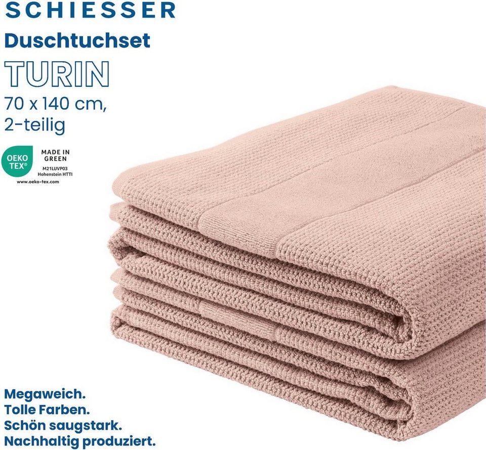 Schiesser Handtücher Turin im 4er Set aus 100% Baumwolle, Frottier (2-St),  Reiskorn-Optik, MADE IN GREEN by OEKO-TEX®-zertifiziert
