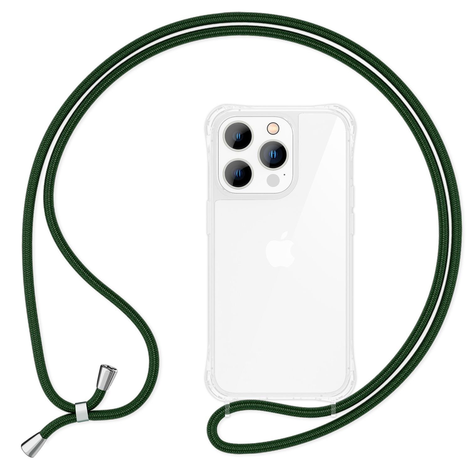 Nalia Handykette Apple iPhone 15 Pro 15,5 cm (6,1 Zoll), Klare Hülle mit Kette zum Umhängen / Handykette Band / Transparent